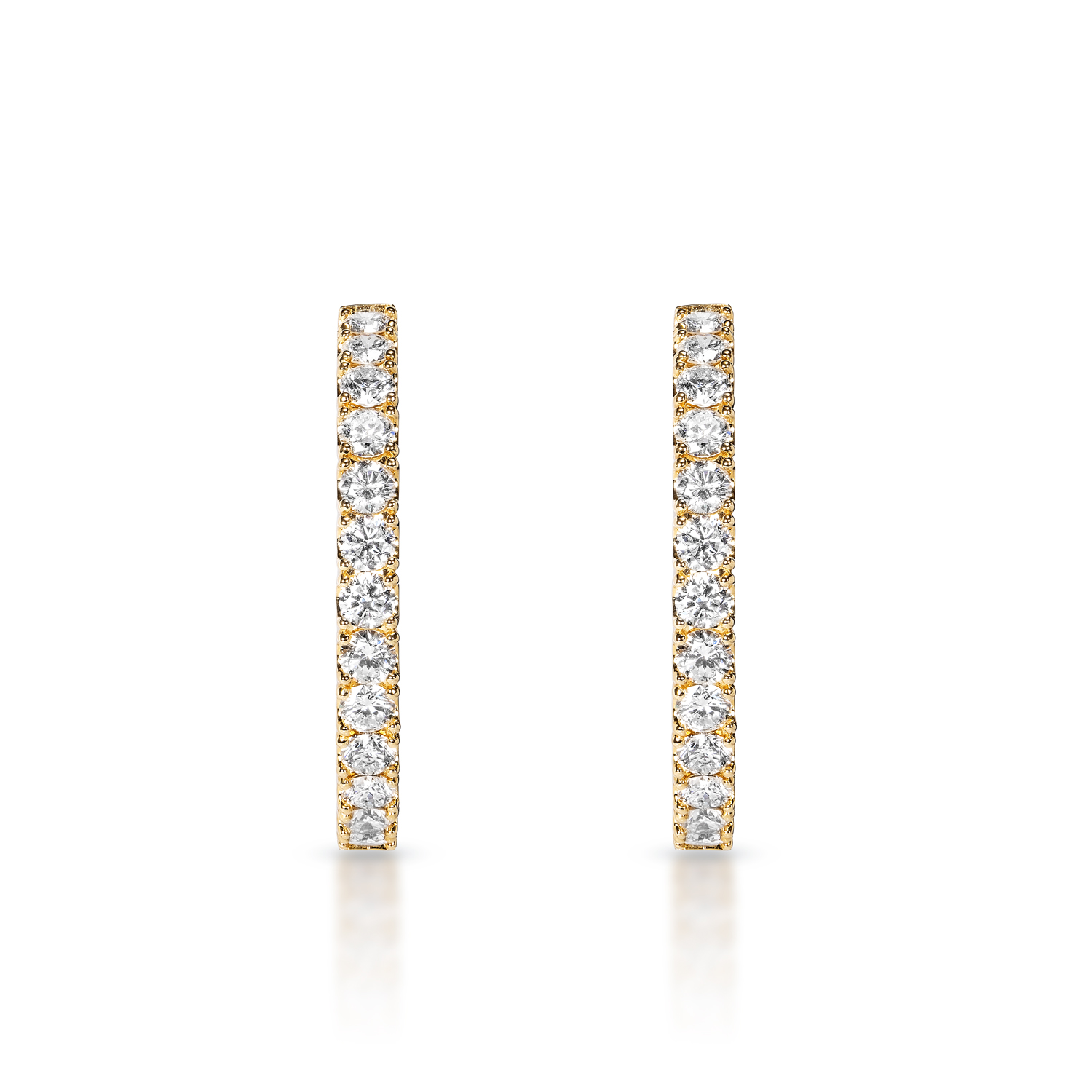 True 1.5 inch 9 Carat Round Brilliant Diamond Hoops Earrings in 14k Yellow Gold
