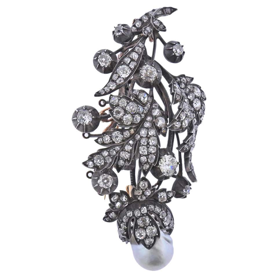 Antique Victorian Silver Gold South Sea Pearl Diamond Large Brooch