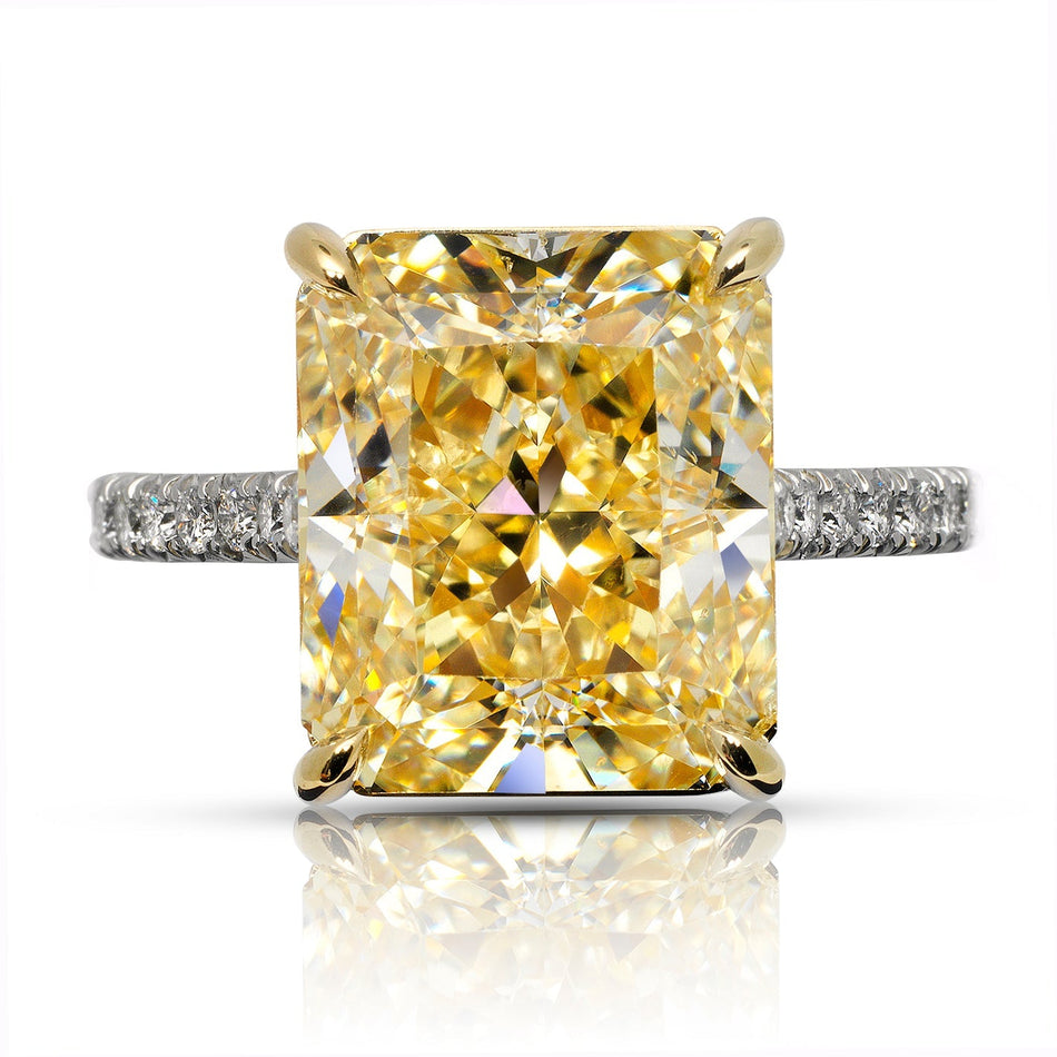 9 CARAT RADIANT CUT FANCY YELLOW DIAMOND ENGAGEMENT RING PLATINUM  18K GOLD GIA CERTIFIED 8 CT FY SI1 BY MIKE NEKTA