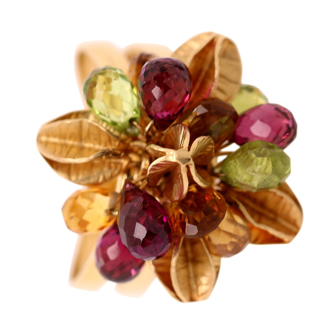 Gold Flower Ring w/Peridot, Amethys and Citrine 