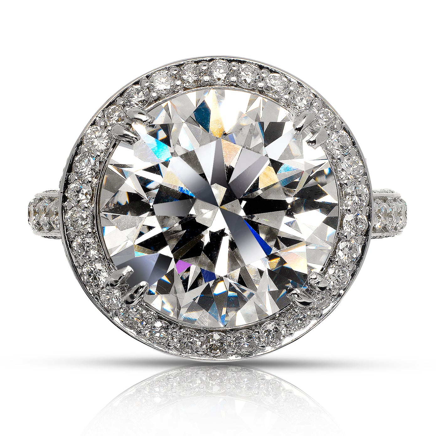 7 CARAT ROUND CUT F COLOR VVS2 CLARITY HALO DIAMOND ENGAGEMENT RING 18K WHITE GOLD GIA CERTIFIED 6 CT F VVS2 BY MIKE NEKTA
