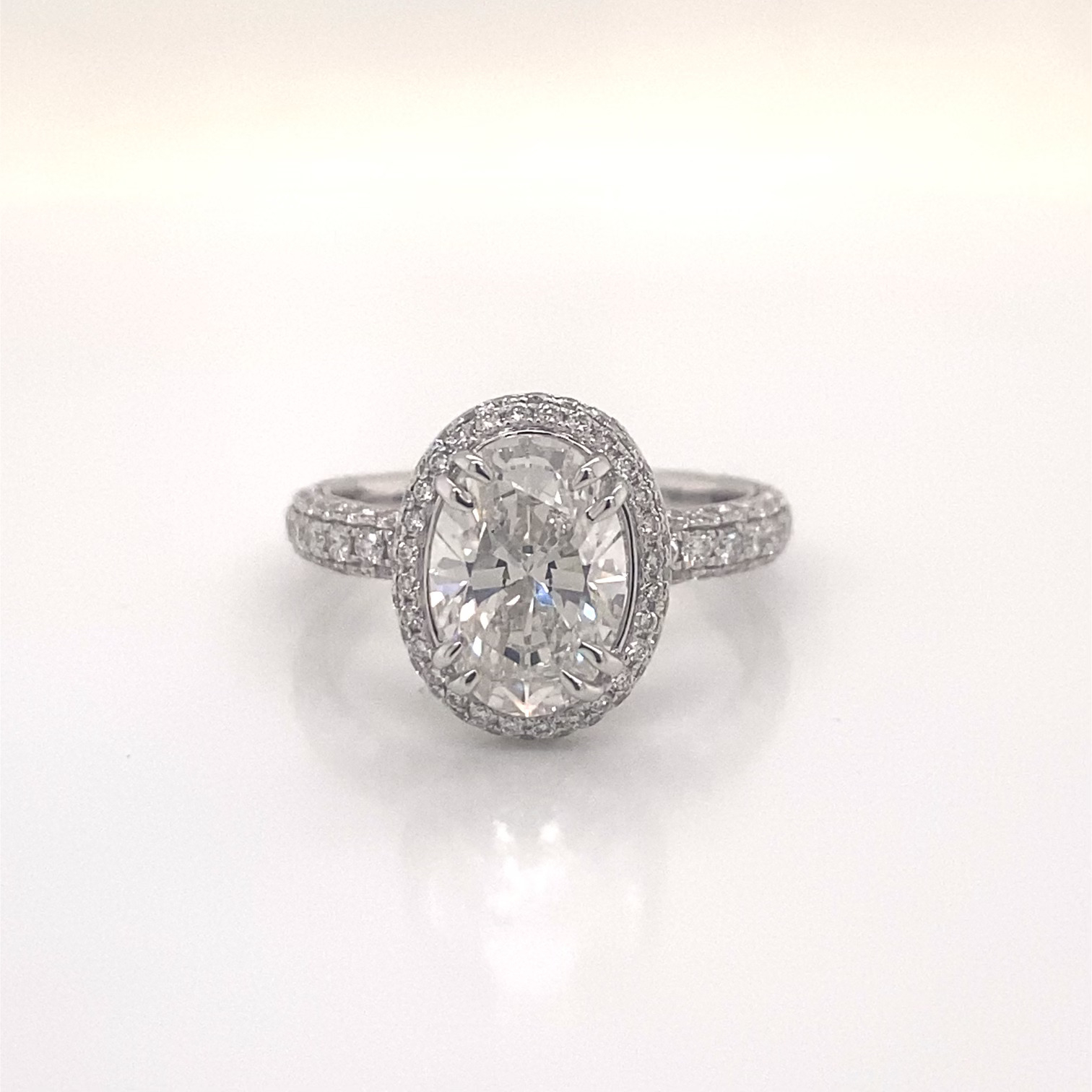 3 Carat Oval Cut Lab Grown Diamond Engagement Ring Halo IGI Certified