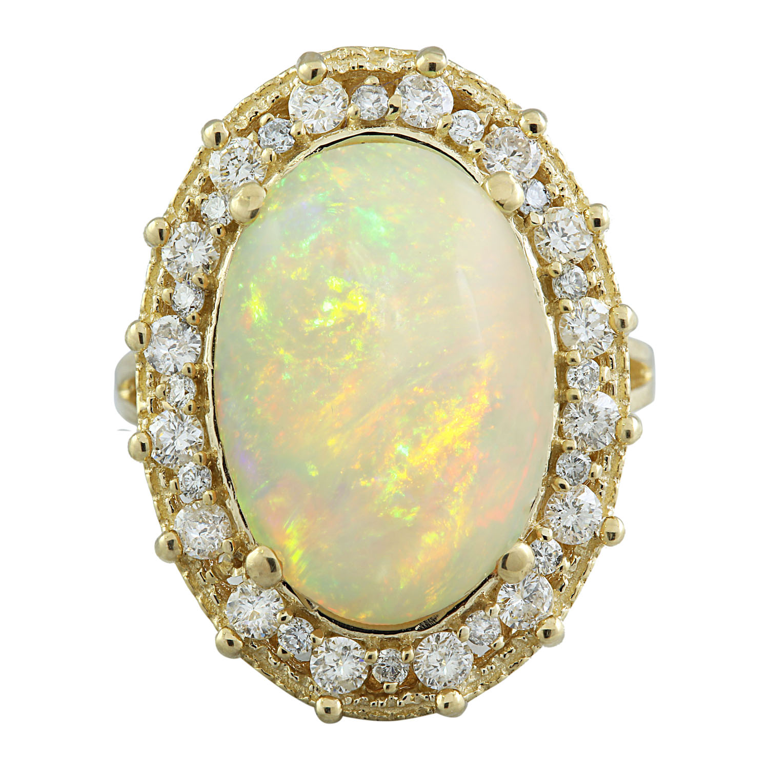 7.00 Carat Opal 14K Yellow Gold Diamond Ring