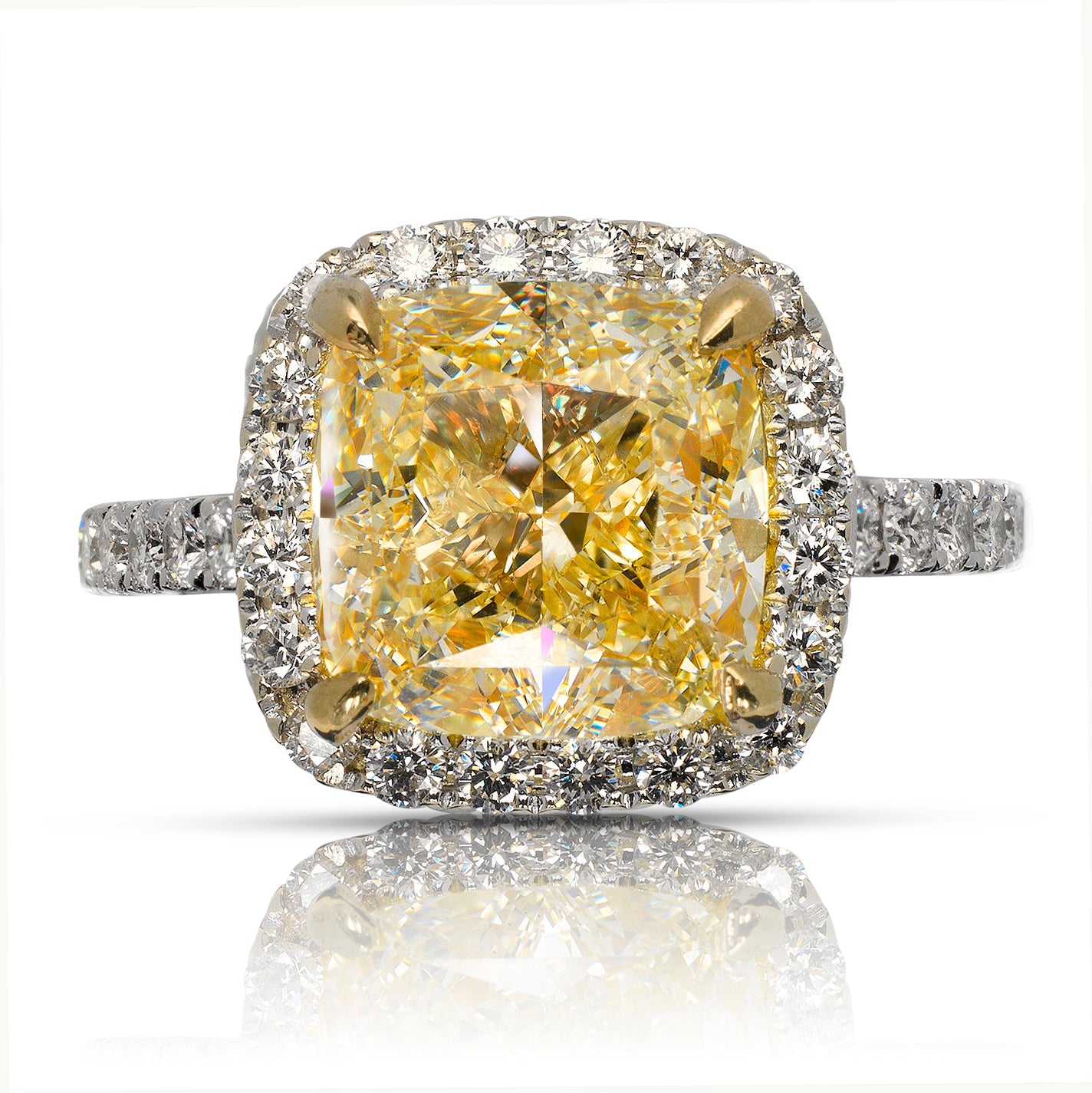 6 CARAT CUSHION CUT YELLOW DIAMOND ENGAGEMENT RING 18K WHITE GOLD GIA CERTIFIED 5 CT BY MIKE NEKTA