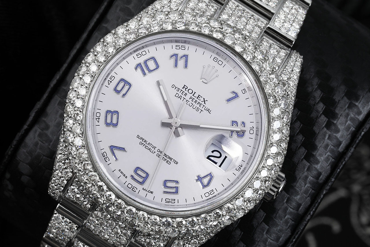 Rolex Datejust II 41mm Stainless Steel Fully Iced Out Men's Watch with Silver Racing Dial