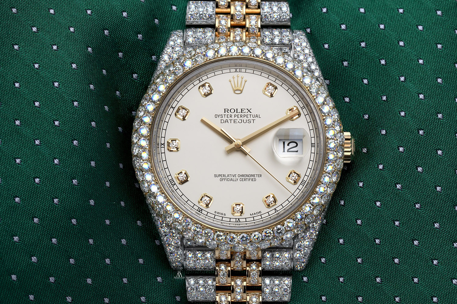 Rolex Custom Diamond Datejust 41mm Factory Ivory Diamond Dial Yellow Gold and Stainless Steel  Watch