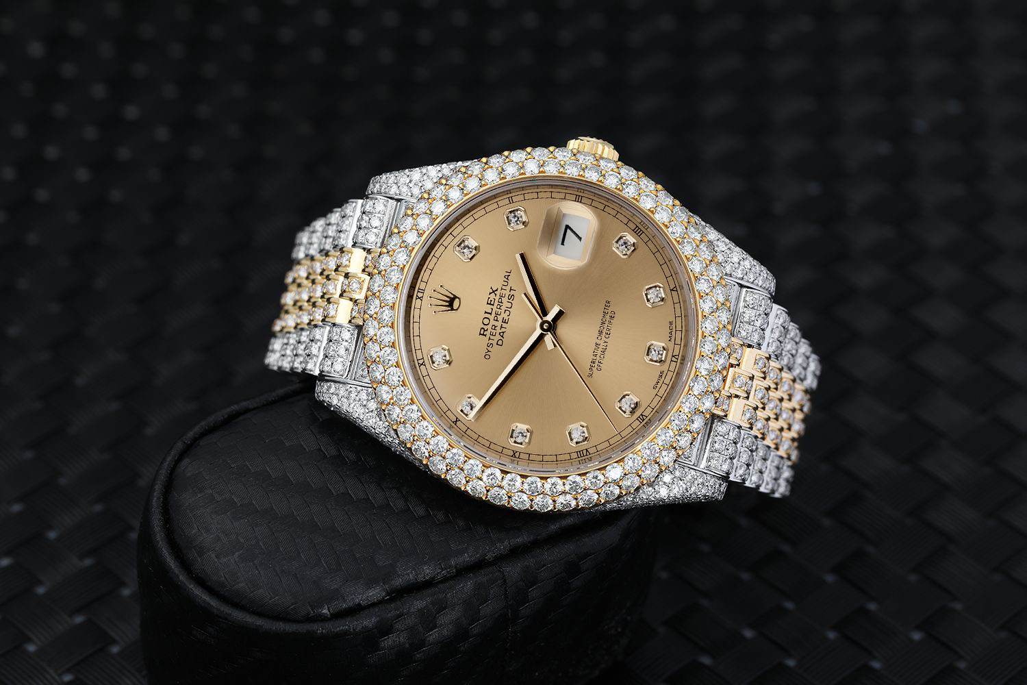 Rolex Custom Diamond Datejust 41mm Factory Champagne Diamond Dial Yellow Gold and Stainless Steel Watch