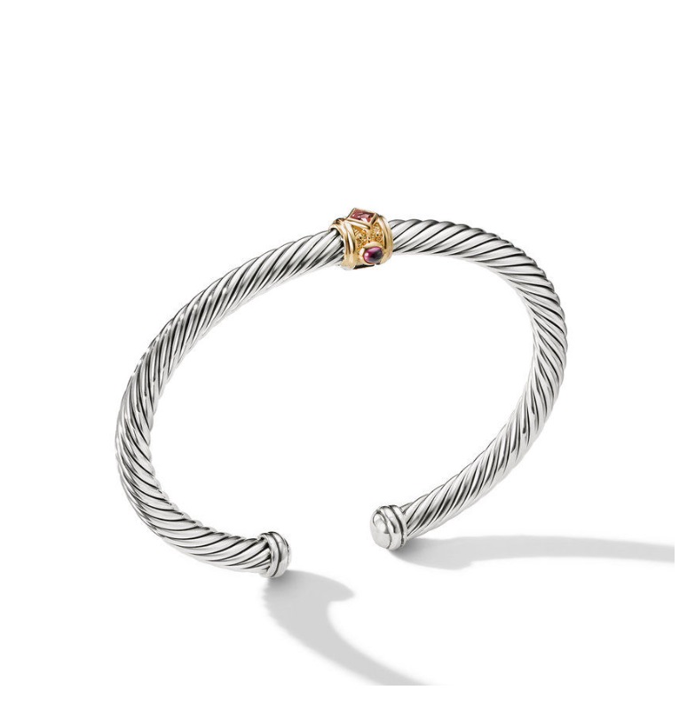 David Yurman Renaissance Bracelet with Pink Tourmaline, Rhodolite Garnet and 14k Gold