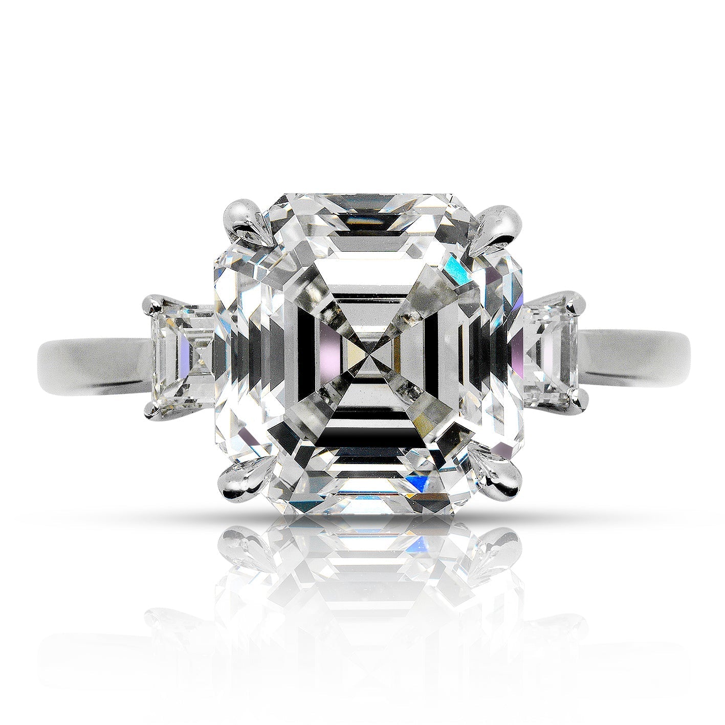 6 CARAT ASSCHER CUT E COLOR VVS1 CLARITY 3 STONE DIAMOND ENGAGEMENT RING 18K WHITE GOLD GIA CERTIFIED 5 CT E VVS1 BY MIKE NEKTA