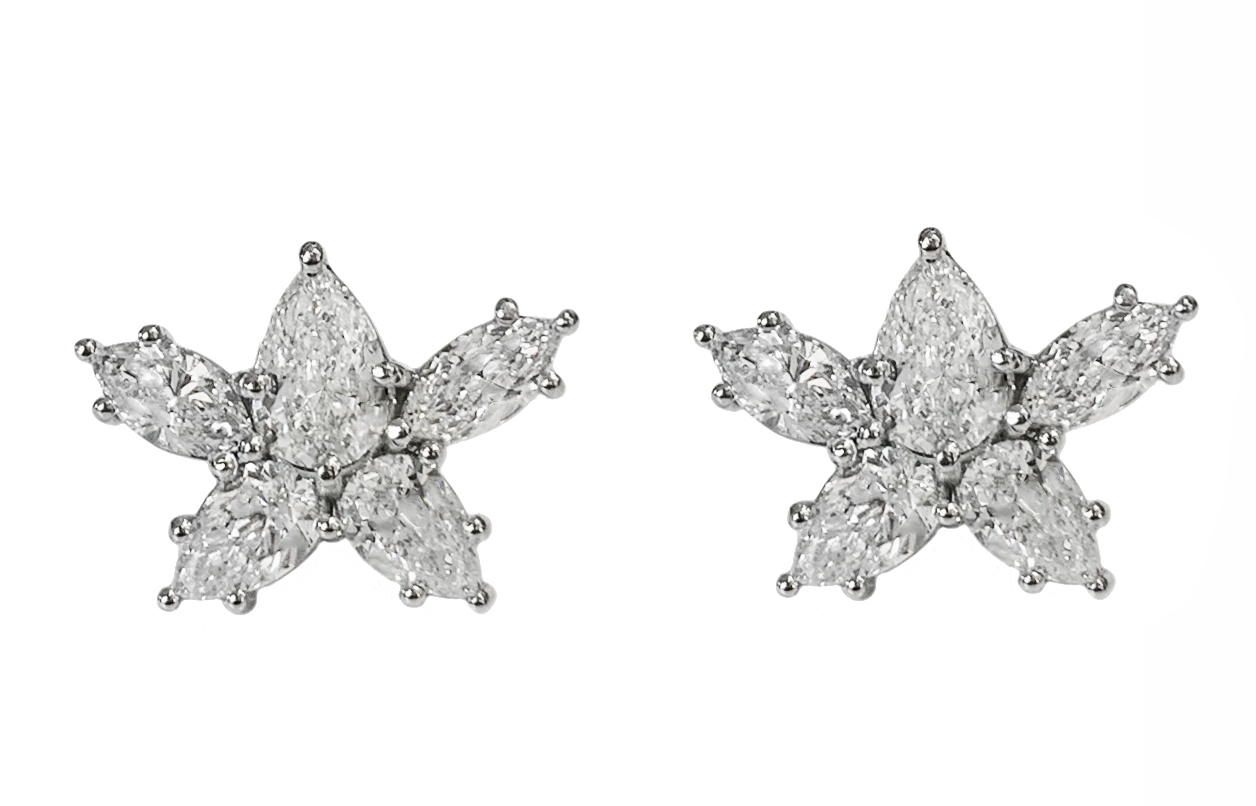 Platinum Cluster 3.25ct. Diamonds Earrings
