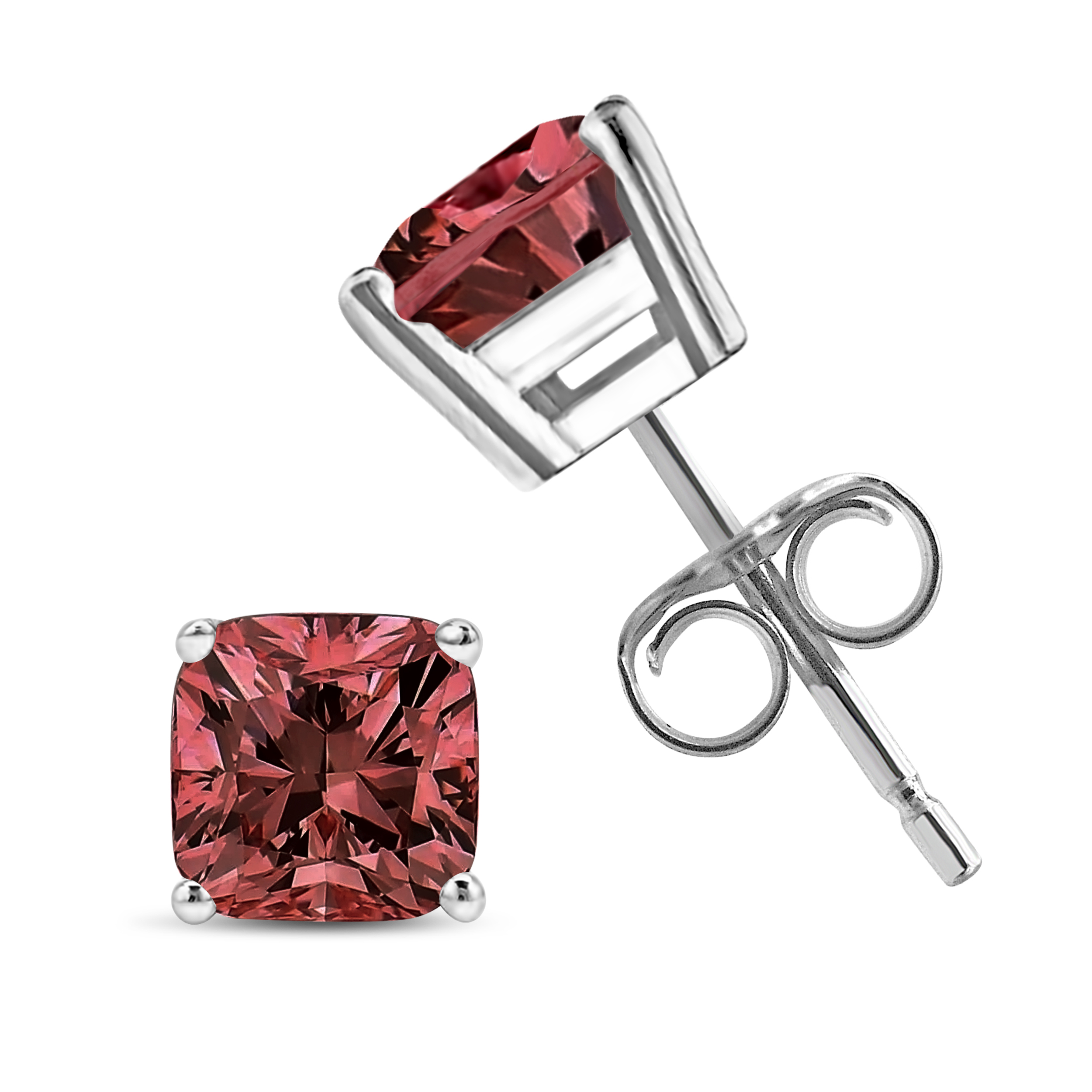 True 14K White Gold 1/2 Cttw Lab Grown Pink Cushion 4-Prong Set Classic Diamond Solitaire Stud Earrings (Pink Color, VS1-VS2 Clarity)
