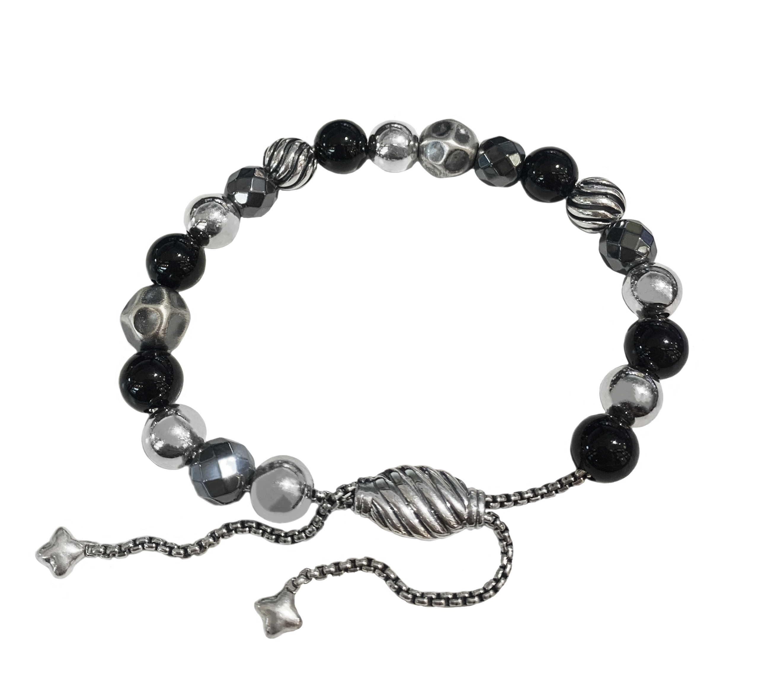 David Yurman Silver Sterling Elements Onyx Bead Bracelet