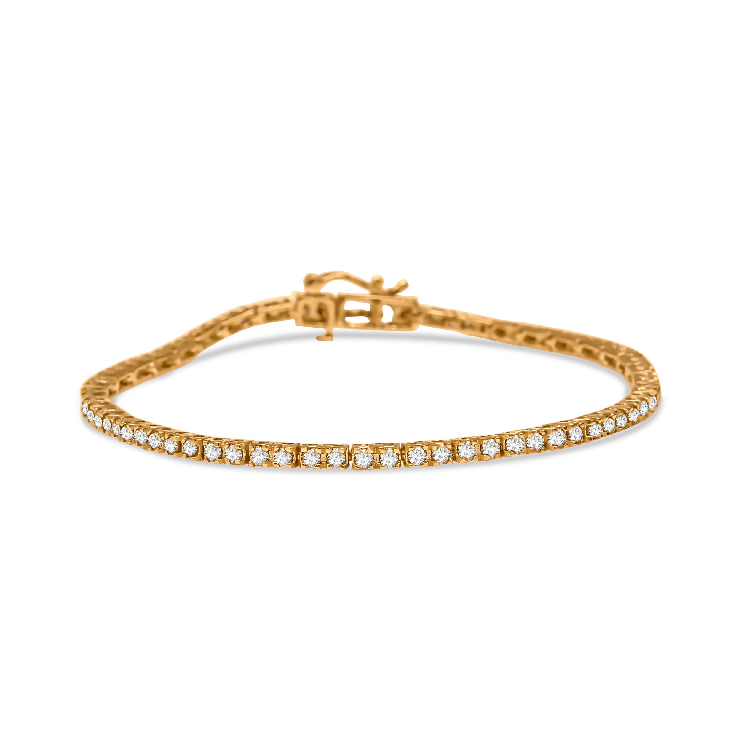True 10K Yellow Gold Plated .925 Sterling Silver 2.0 Cttw Champagne Diamond Tennis 7" Bracelet (Champagne Color, I3 Clarity)