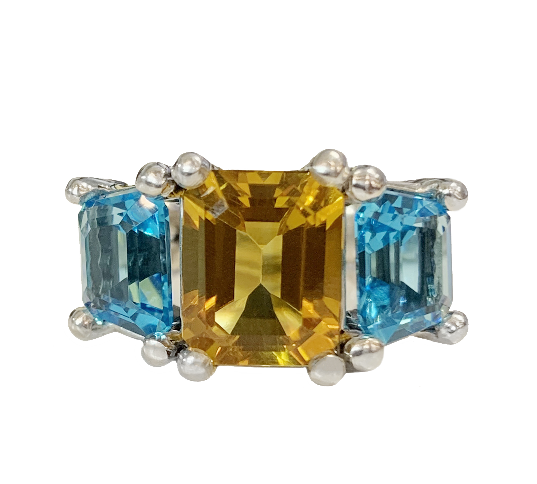 David Yurman Three stone Citrine  Blue Topaz Ring