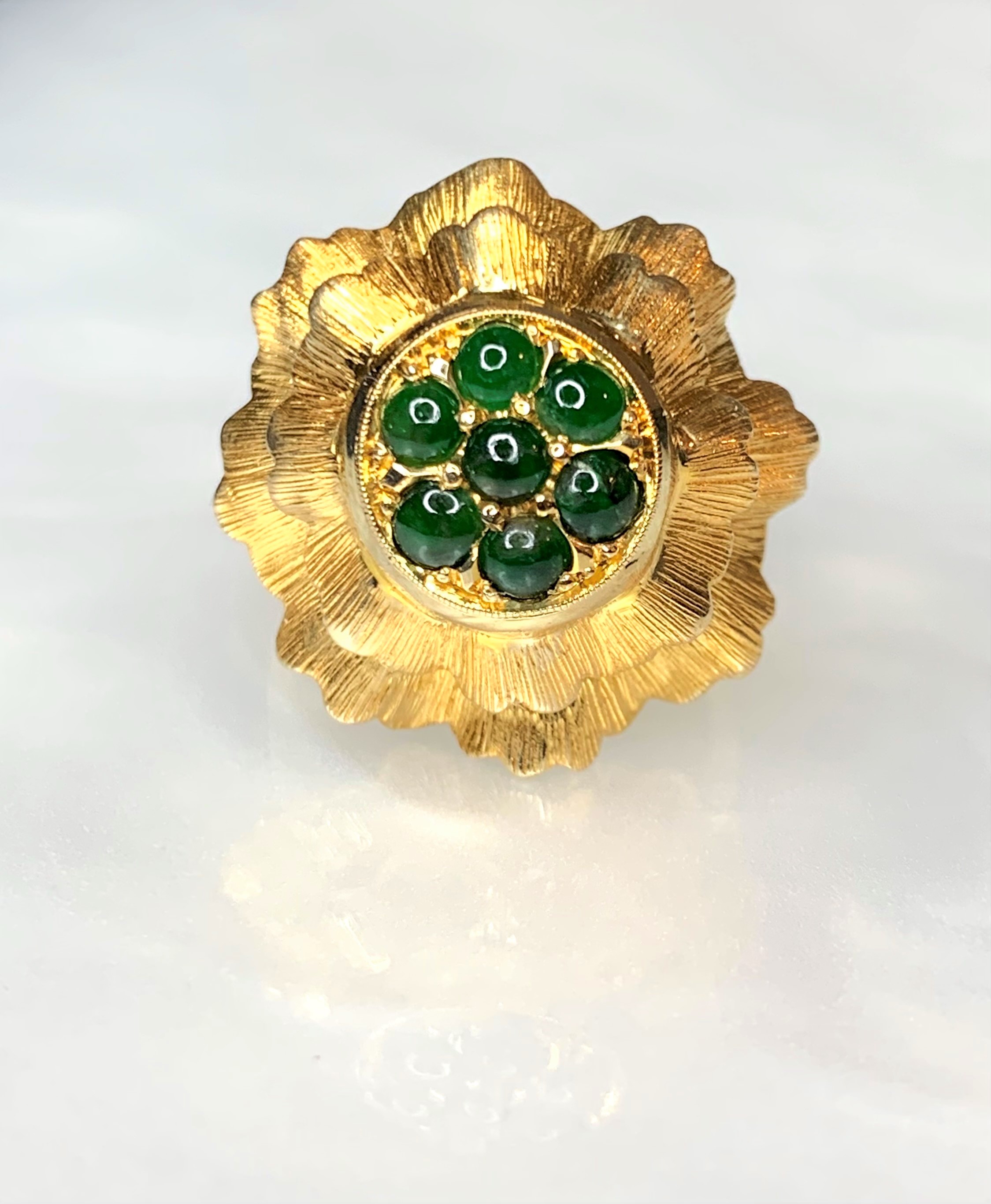 14K Yellow Gold with Green Jadeite Cabochon Cluster Ring