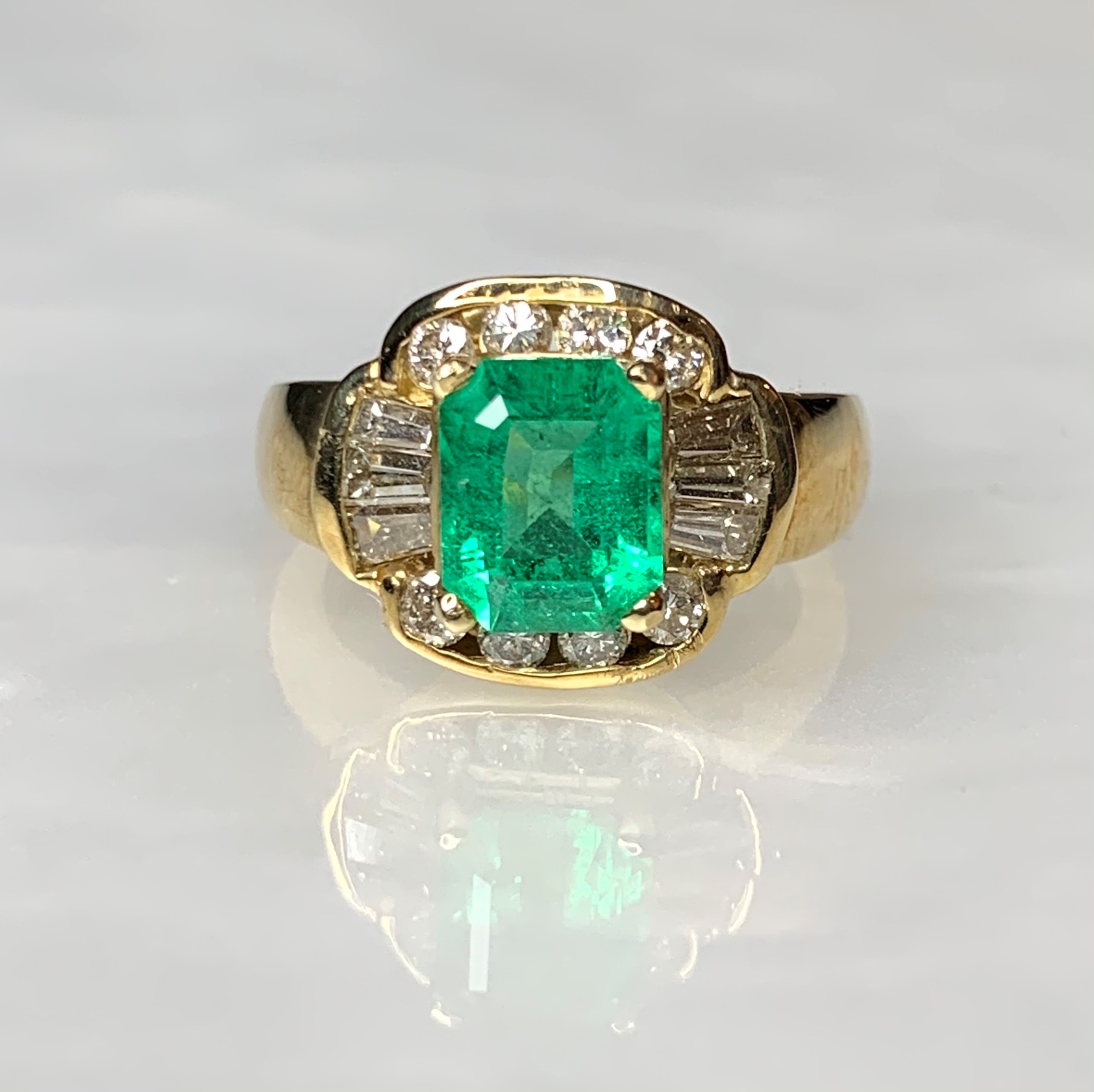 14K Yellow Gold Emerald Cut Emerald Diamond Ring
