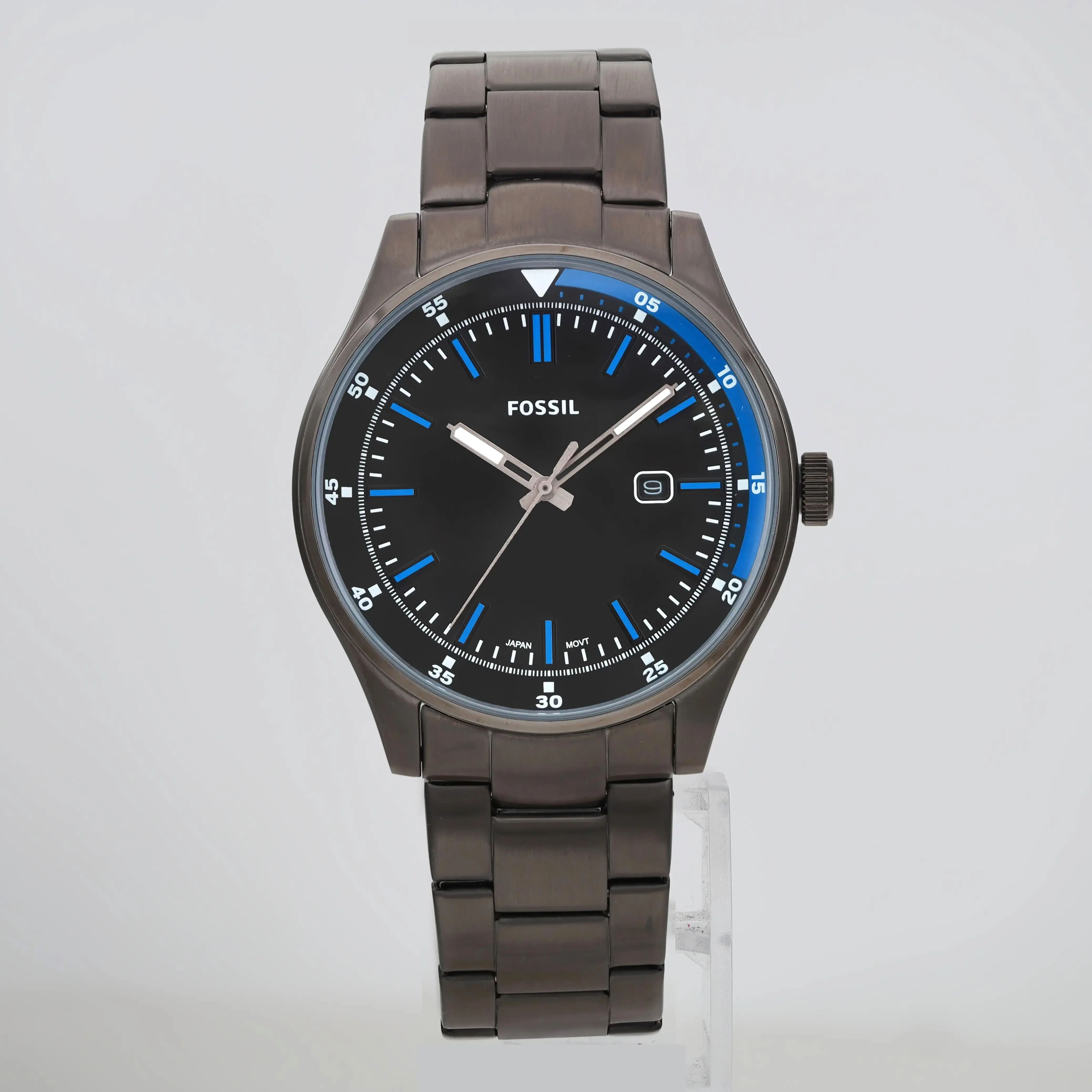 Fossil Belmar 44mm Gunmetal Gray Steel Date Black Dial Mens Quartz Watch