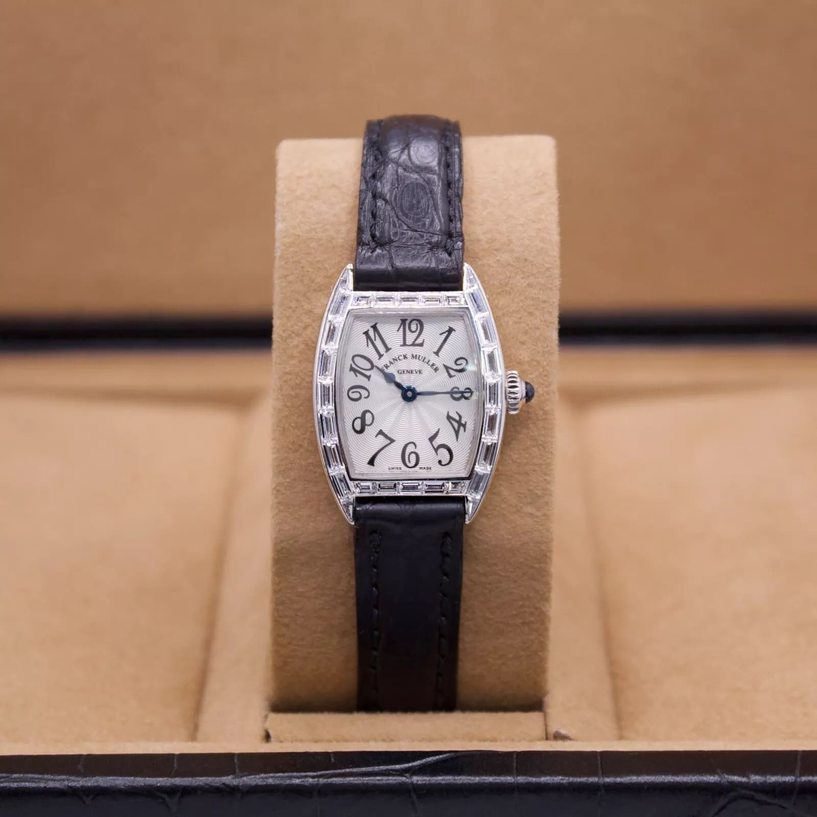 Franck Muller Curvex 20mm Diamond Baguette Bezel White Gold Silver Dial w. B/P
