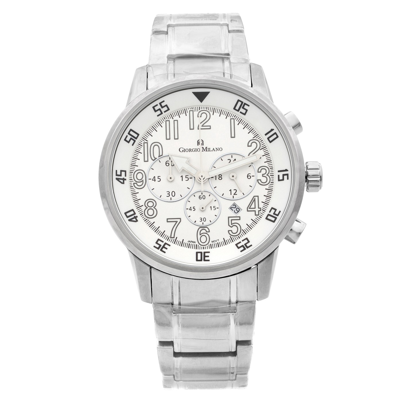 Giorgio Milano Chrono Steel White Arabic Dial Quartz Mens Watch