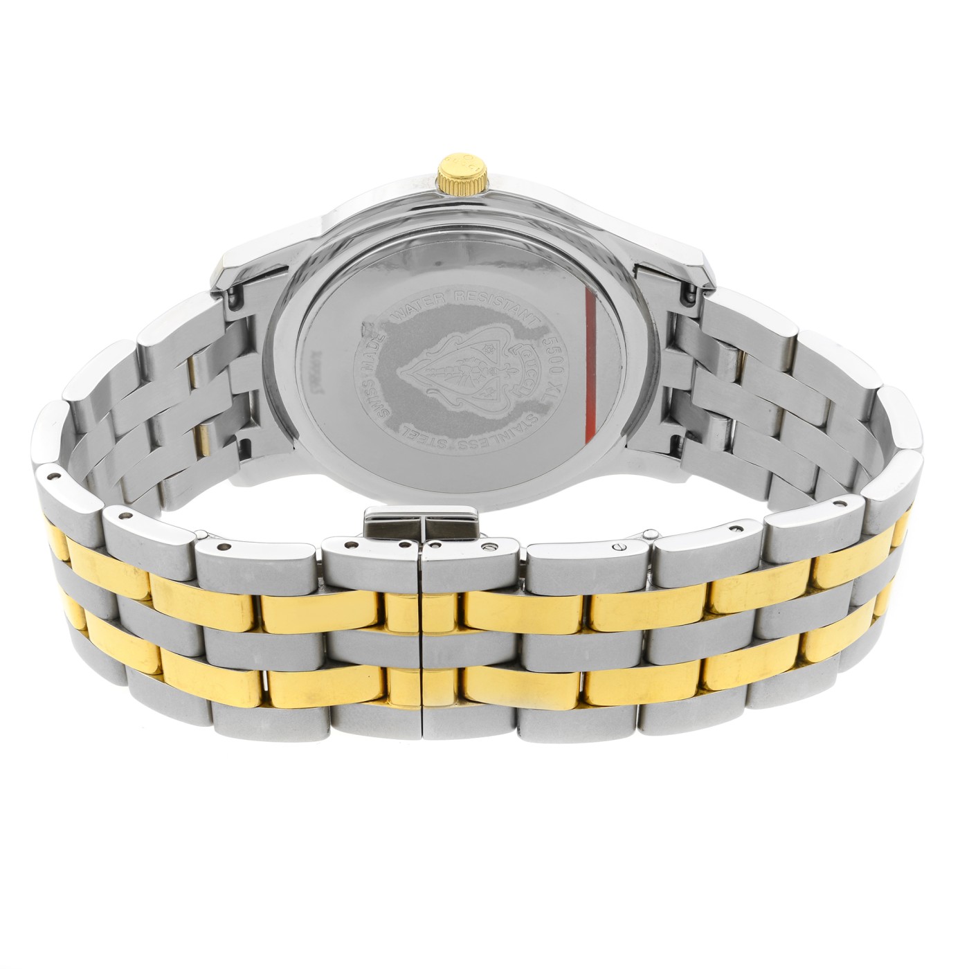Gucci 5500 XL Two Tone Steel White Sticks Dial Quartz Mens Watch
