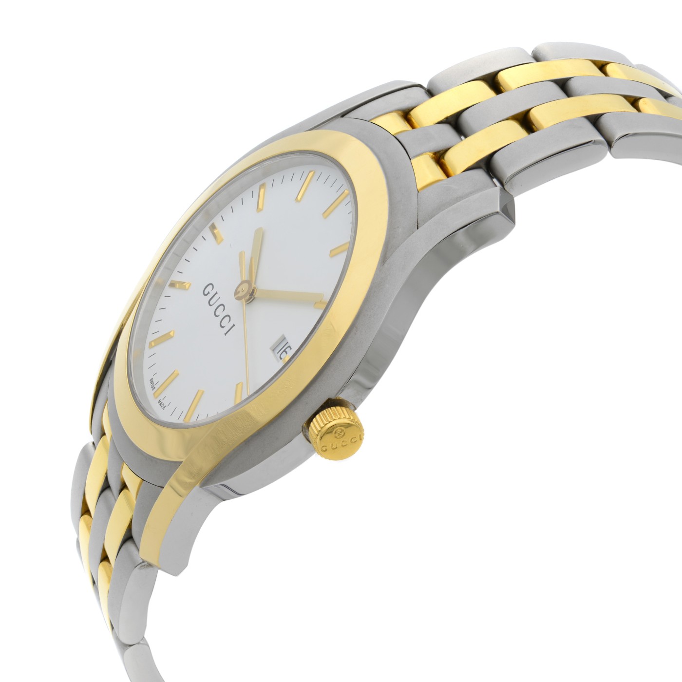 Gucci 5500 XL Two Tone Steel White Sticks Dial Quartz Mens Watch