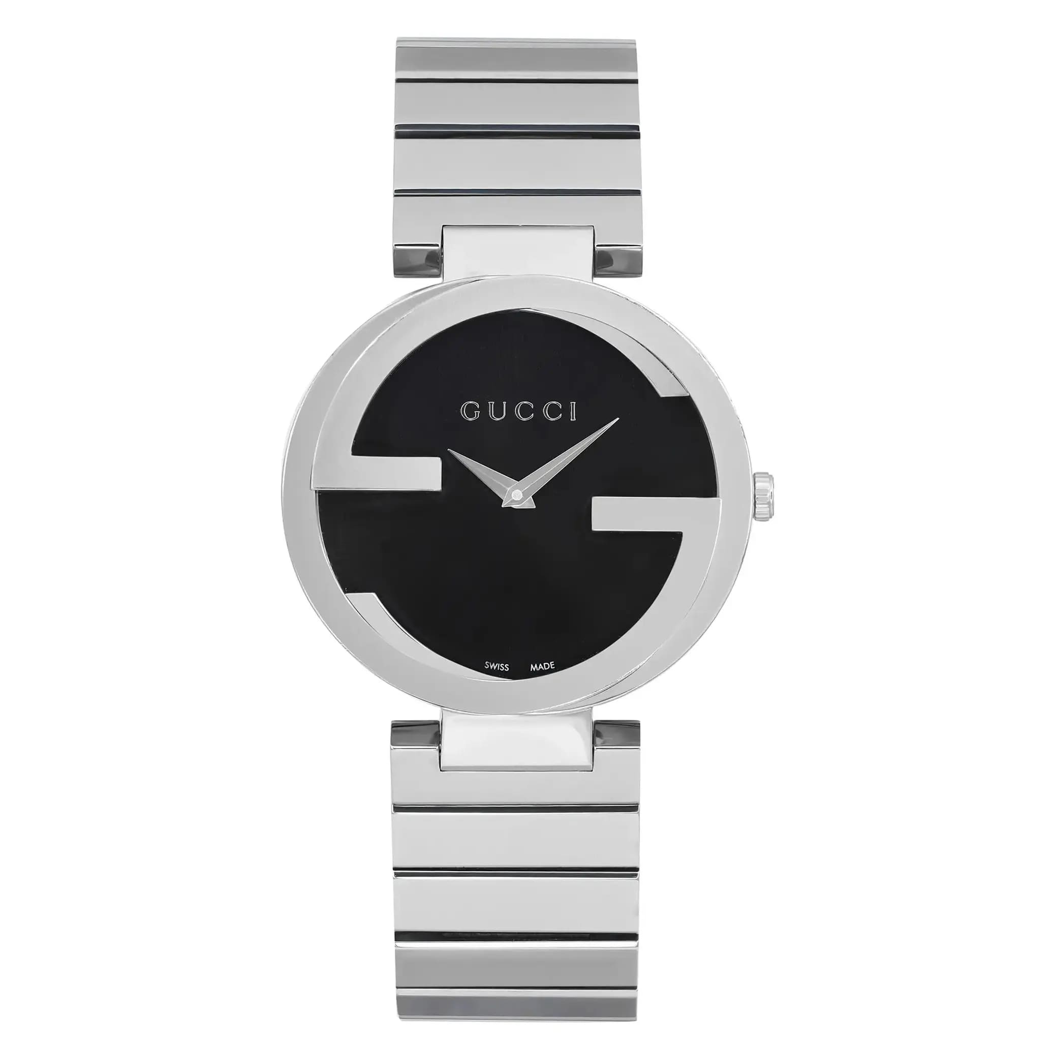 Gucci Interlocking G Stainless Steel Black Dial Quartz Ladies Watch 