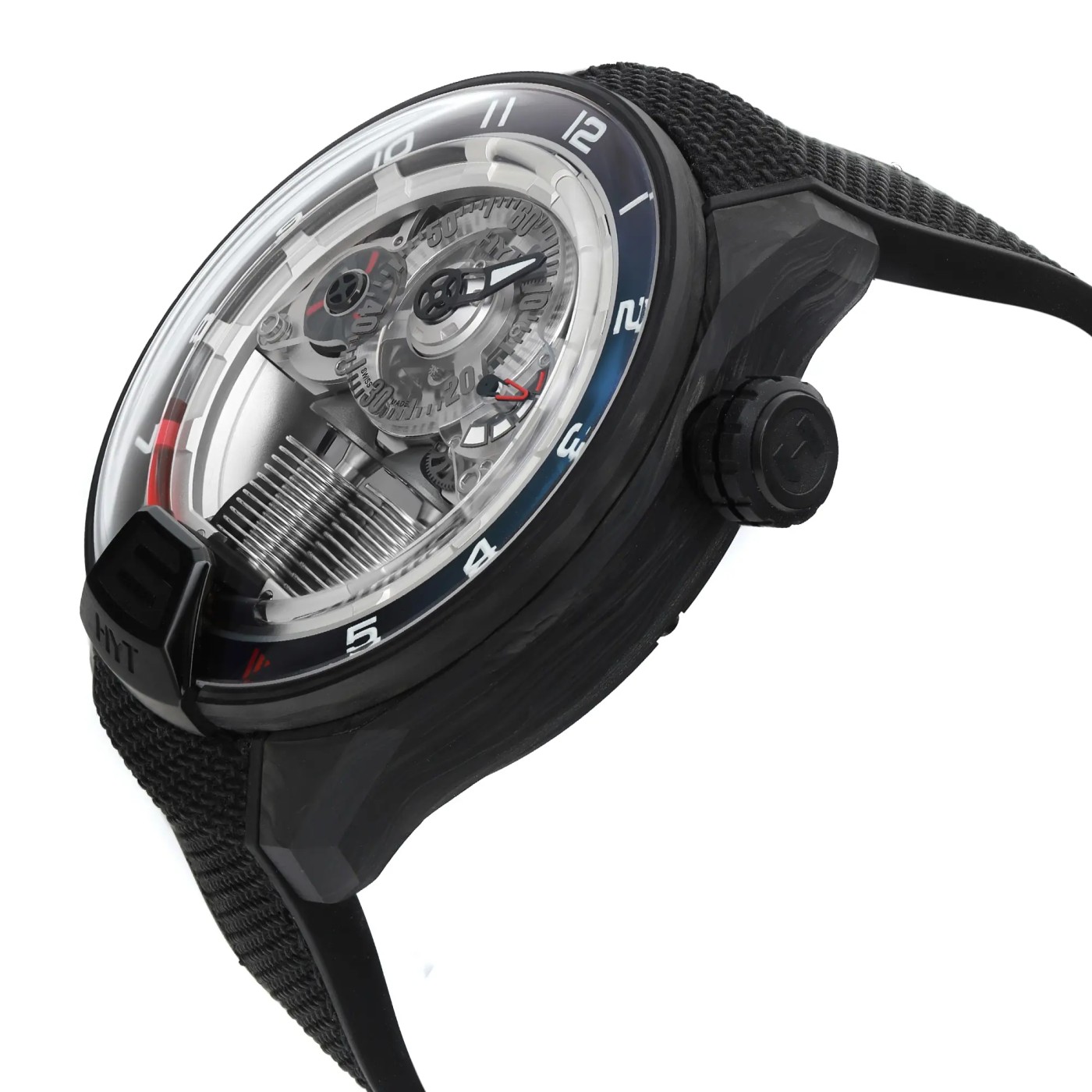 HYT H4 Gotham Carbon Silver Skeleton Dial Manual Men Watch