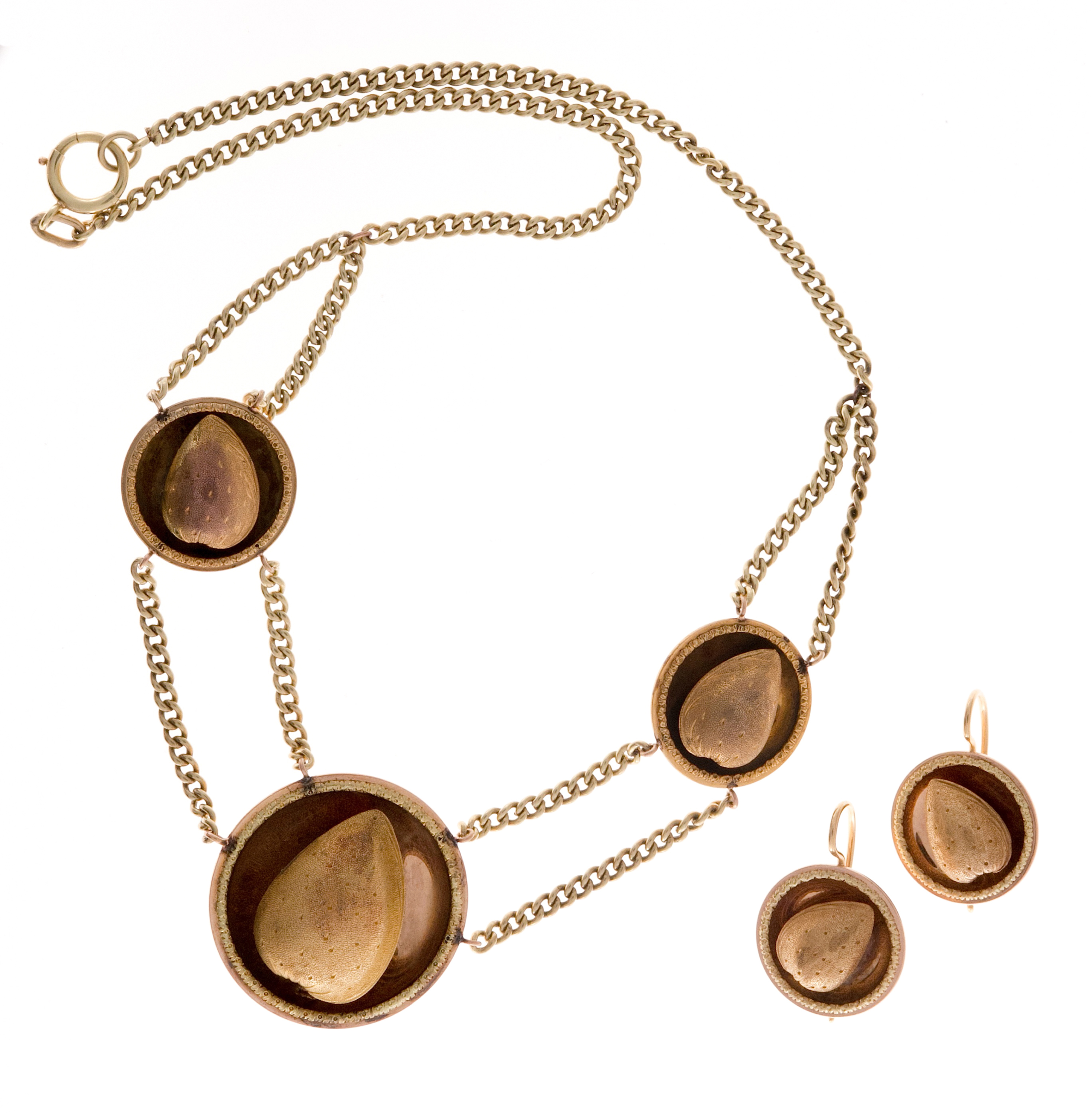 14K Rose and Green Gold Almond Necklace and Earring Set