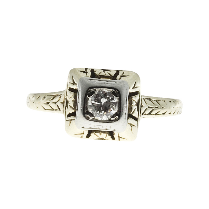 Vintage Art Deco 14K Yellow  White Gold 0.16ct Diamond Ring Size 6