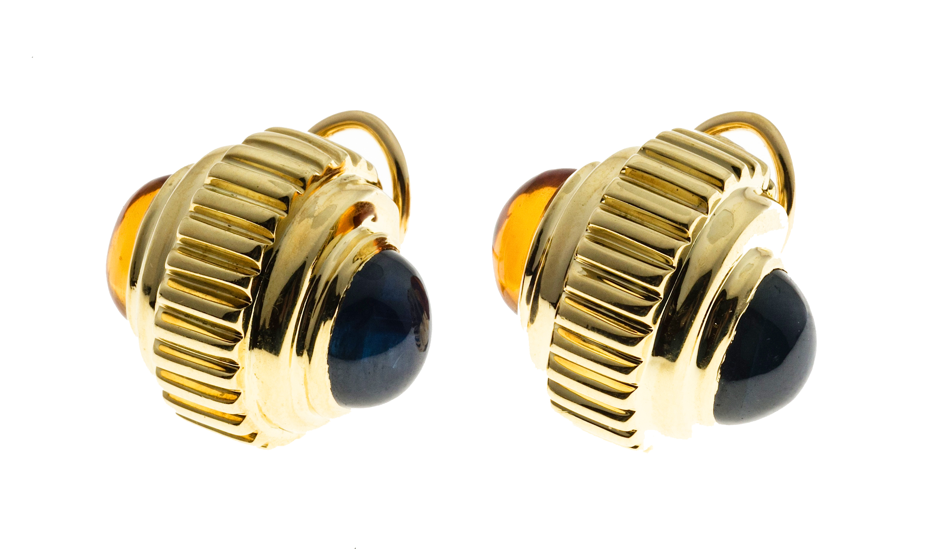 18K Yellow Gold Citrine and Tourmaline Clip Post Earrings