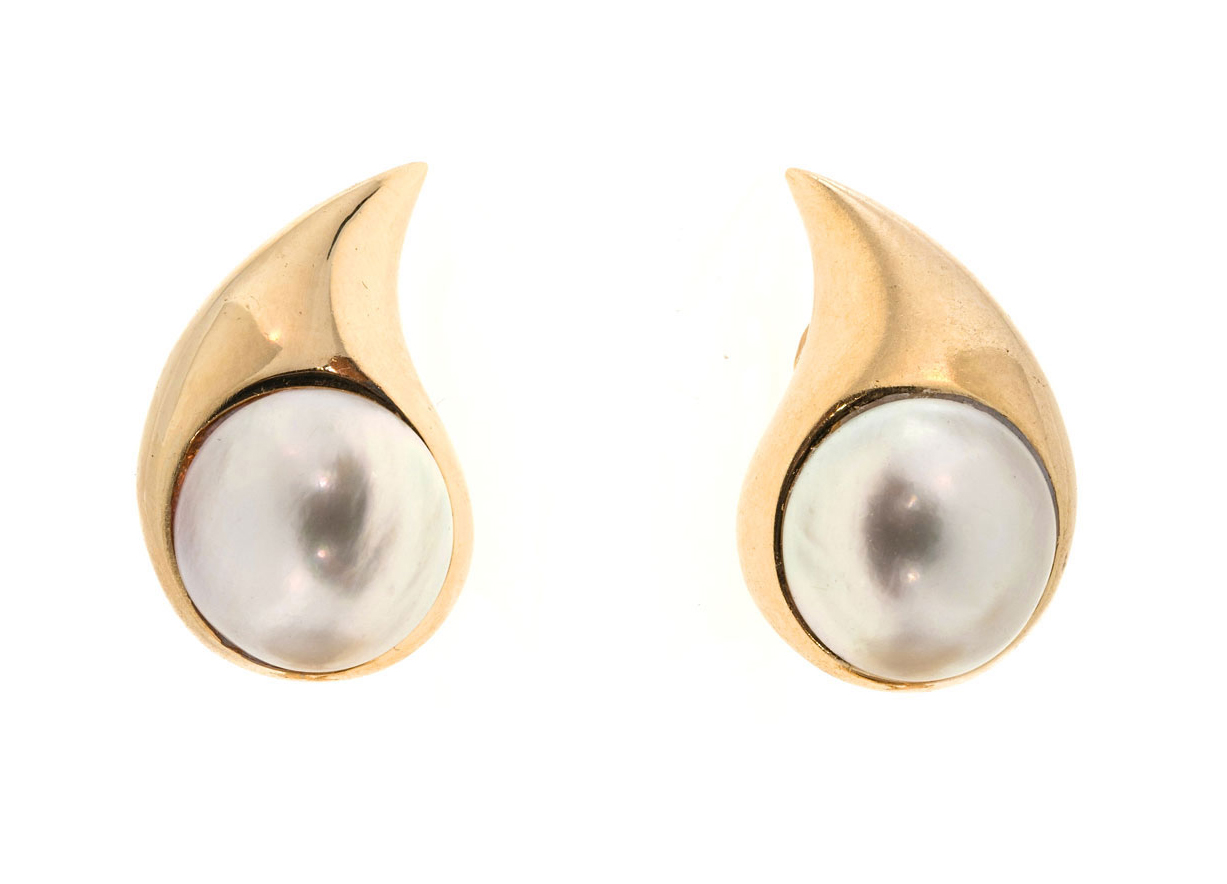 14K Yellow Gold with Pearl Tear Drop Earrings