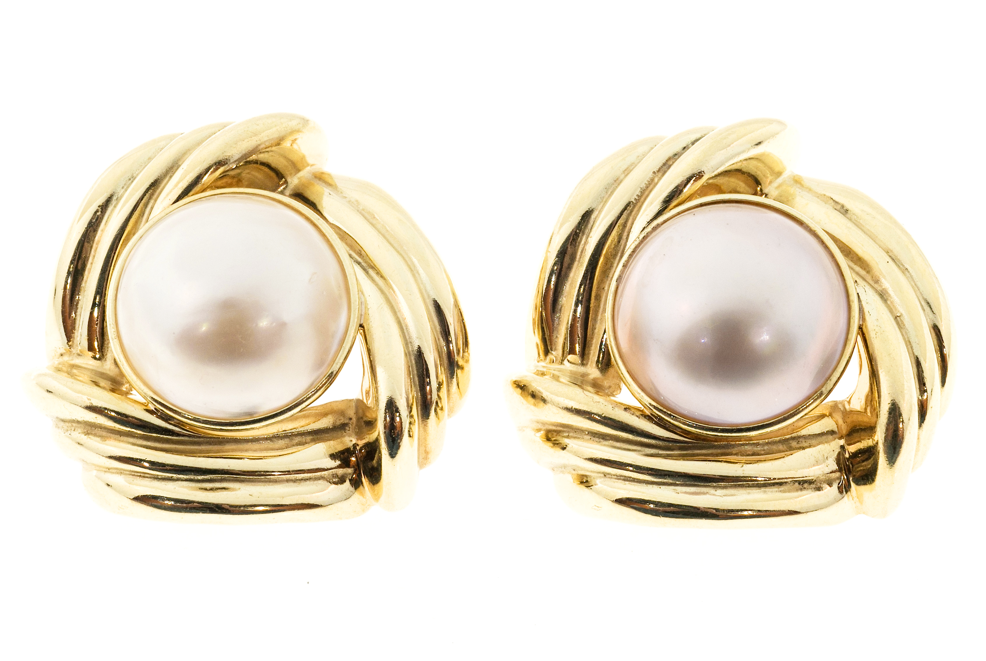 14K Yellow Gold with Mobe Pearl Swirl Clip Post Earrings