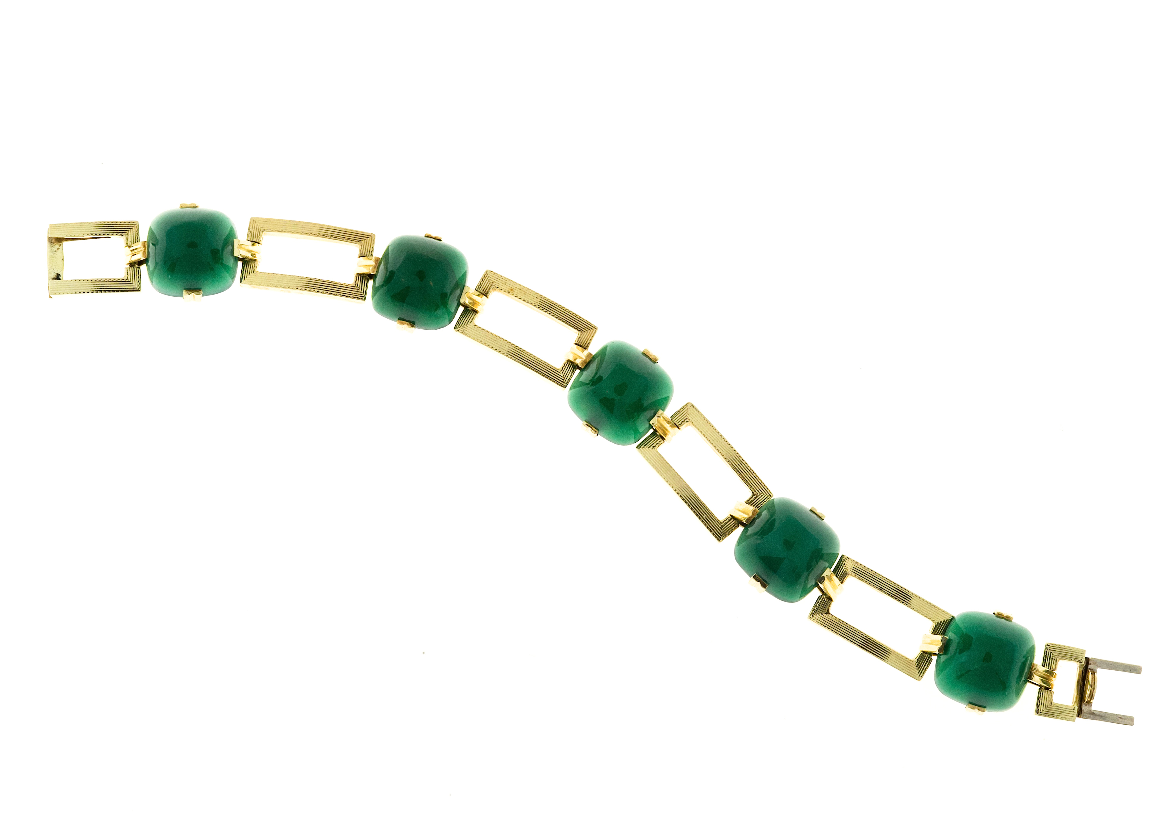 14K Green Gold with Onyx Sugarloaf Cut Bracelet