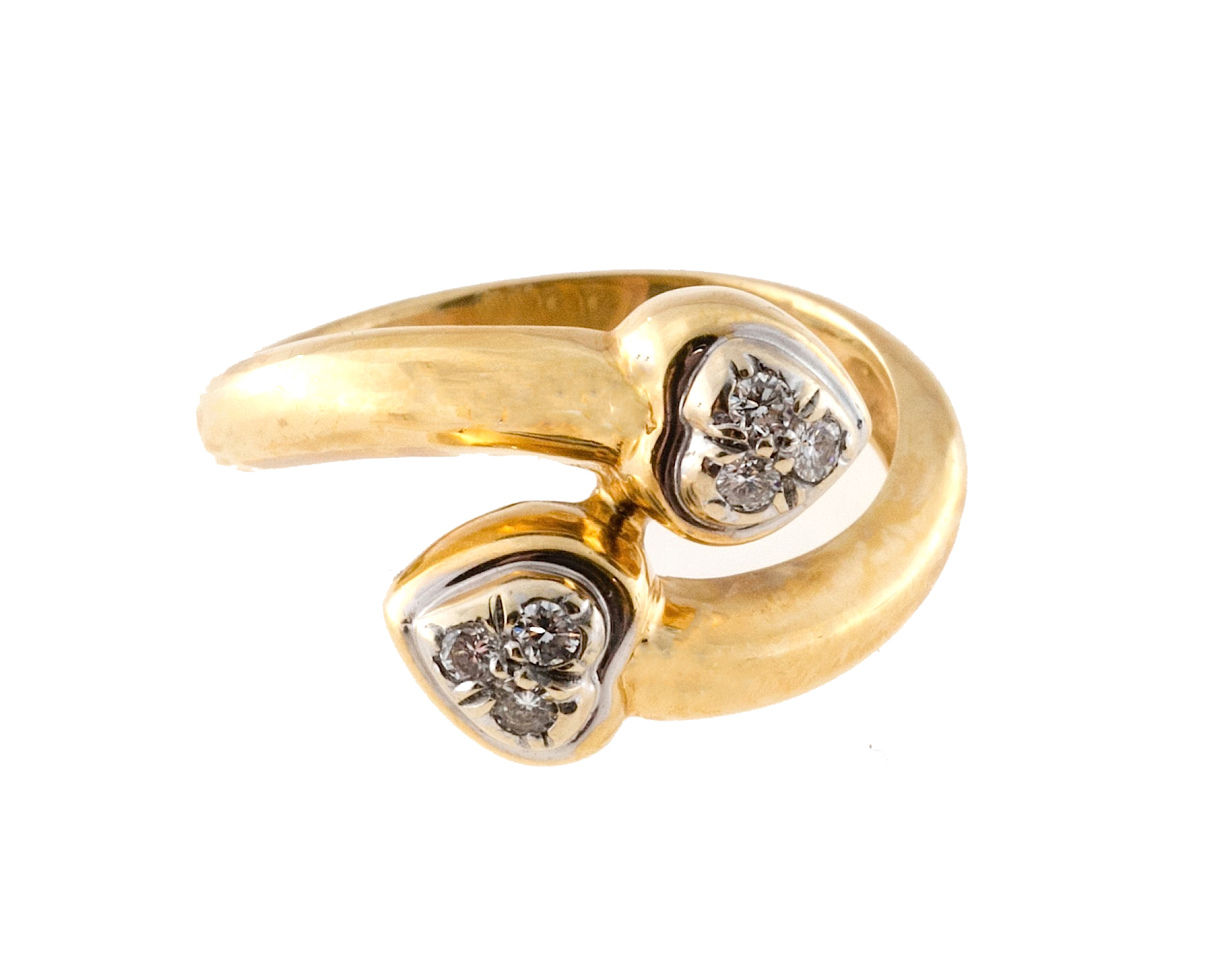 18K Yellow Gold 0.36ct Diamond Two Heart Swirl Ring Size 6.25 