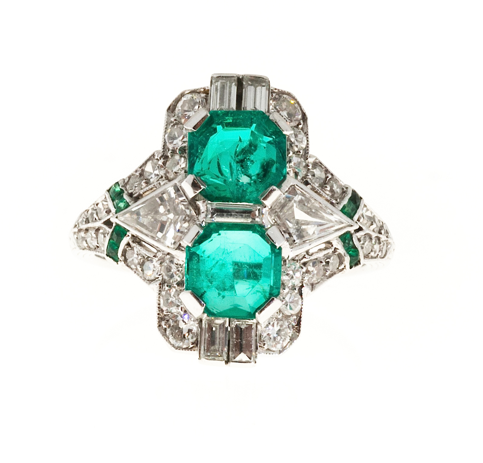 Vintage Antique Art Deco Platinum with 1.20ct Asscher Emerald  Diamond Ring Size 5
