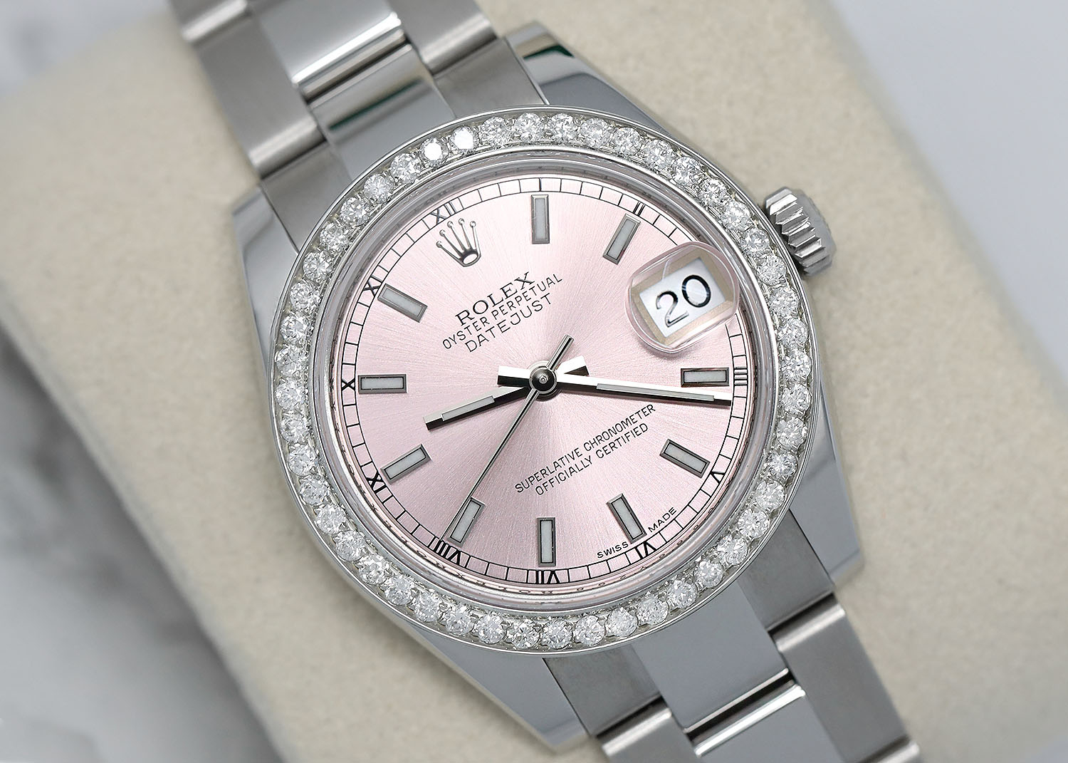 Rolex Lady-Datejust   Stainless Steel Pink Dial with Diamond Bezel