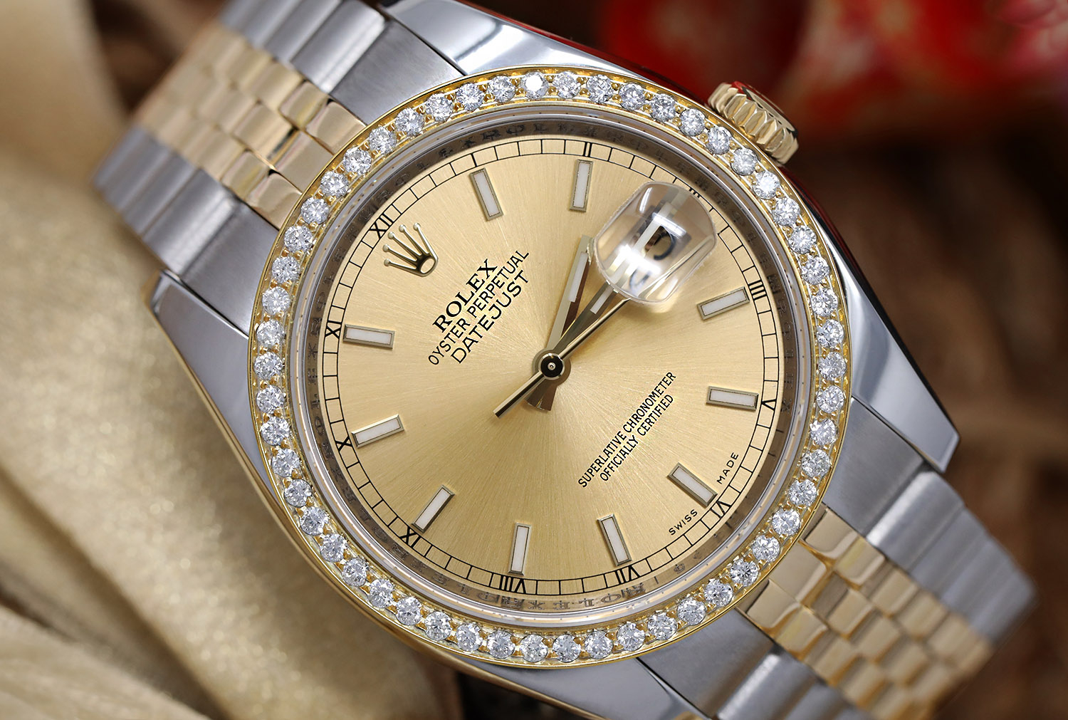Rolex 36mm Datejust Champagne Index Dial with Diamond Bezel Two