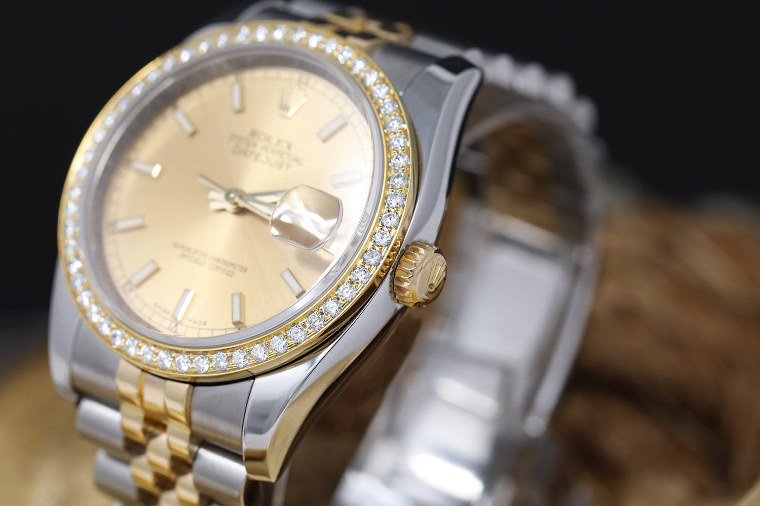 Rolex 36mm Datejust Champagne Index Dial with Diamond Bezel Two
