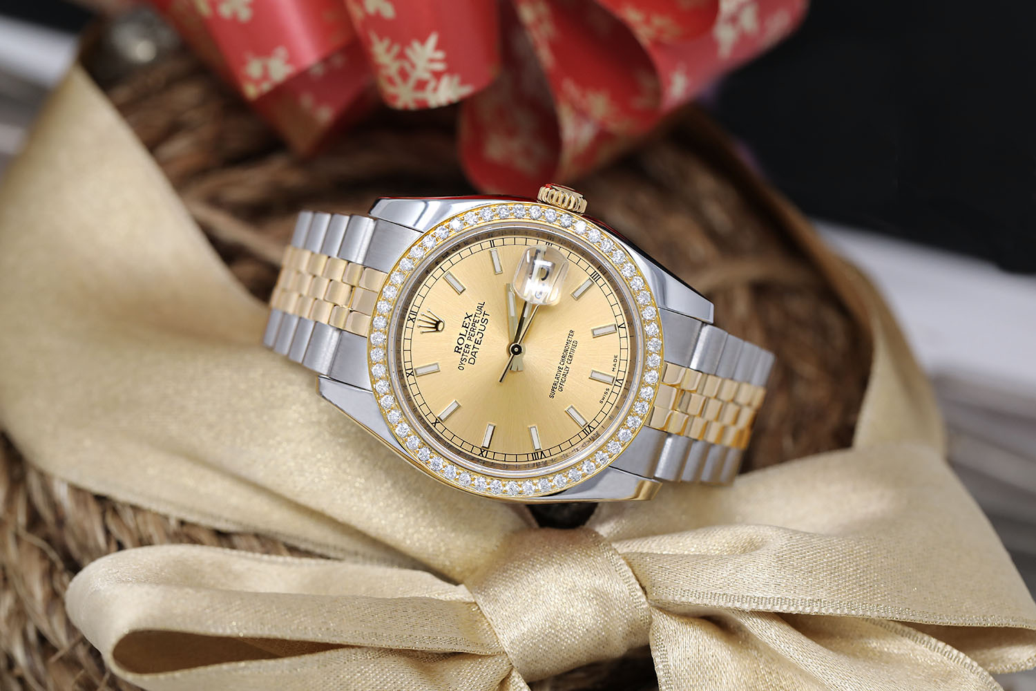 Rolex 36mm Datejust Champagne Index Dial with Diamond Bezel Two