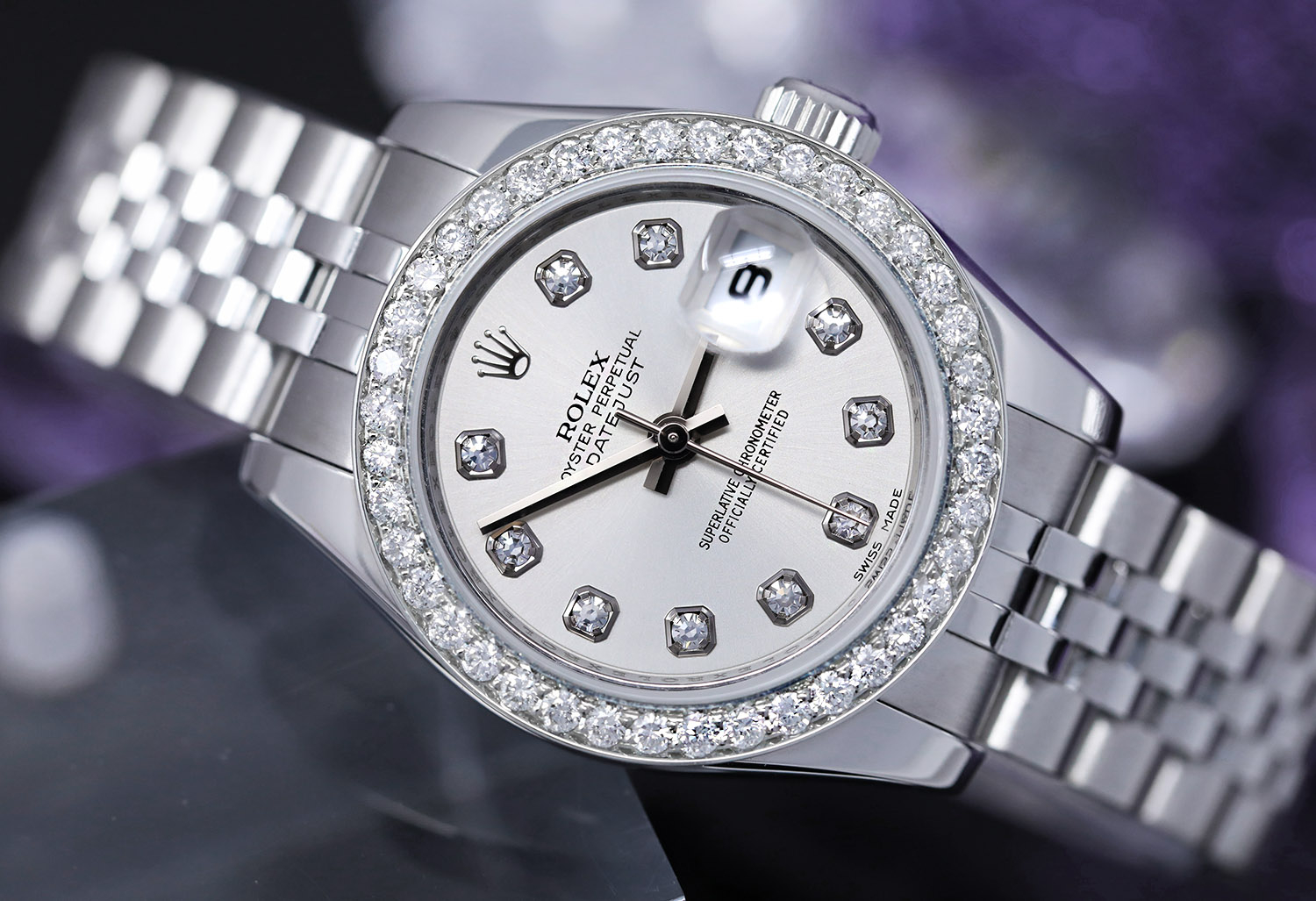 Rolex Lady-Datejust 26mm Steel Watch Factory Silver Diamond 