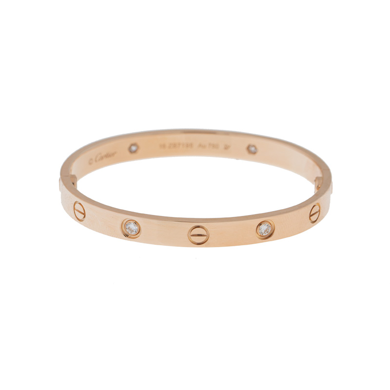 Cartier Love Bracelet 18K Rose Gold Half Diamond Size 18