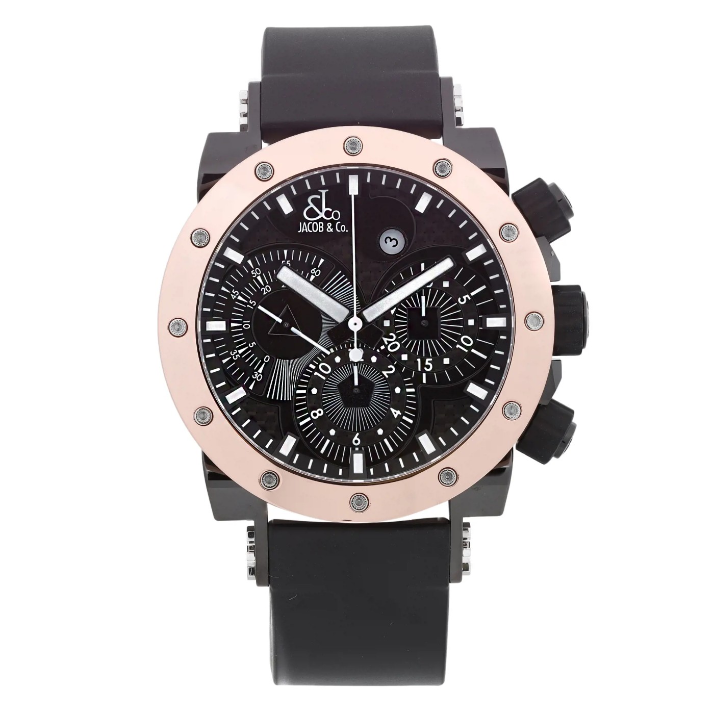 Jacob  Co Epic II 18k Rose Gold Steel Black Dial Automatic Mens Watch
