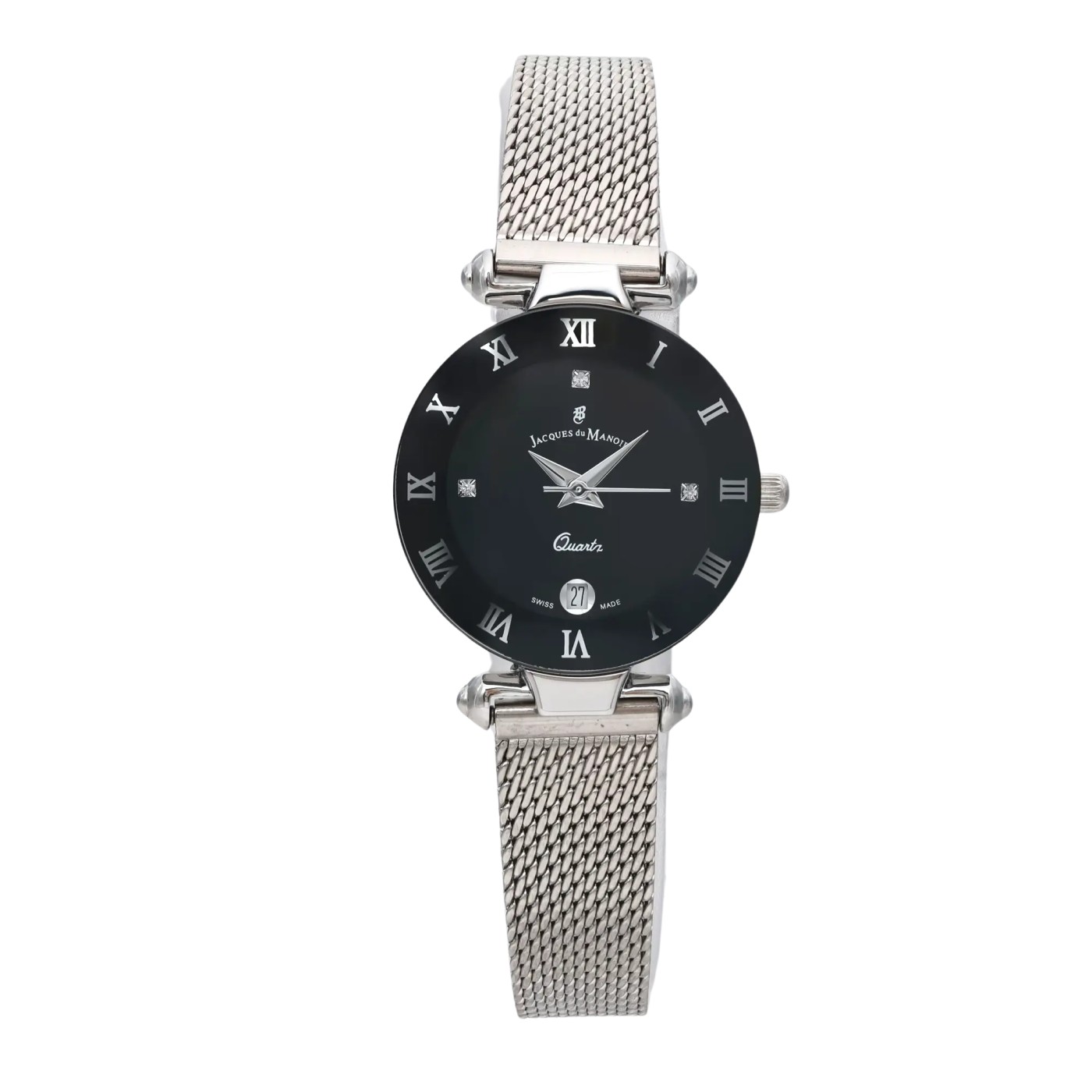 Jacques du Manoir Coupole 26mm Silver Mesh Black Dial Ladies Watch