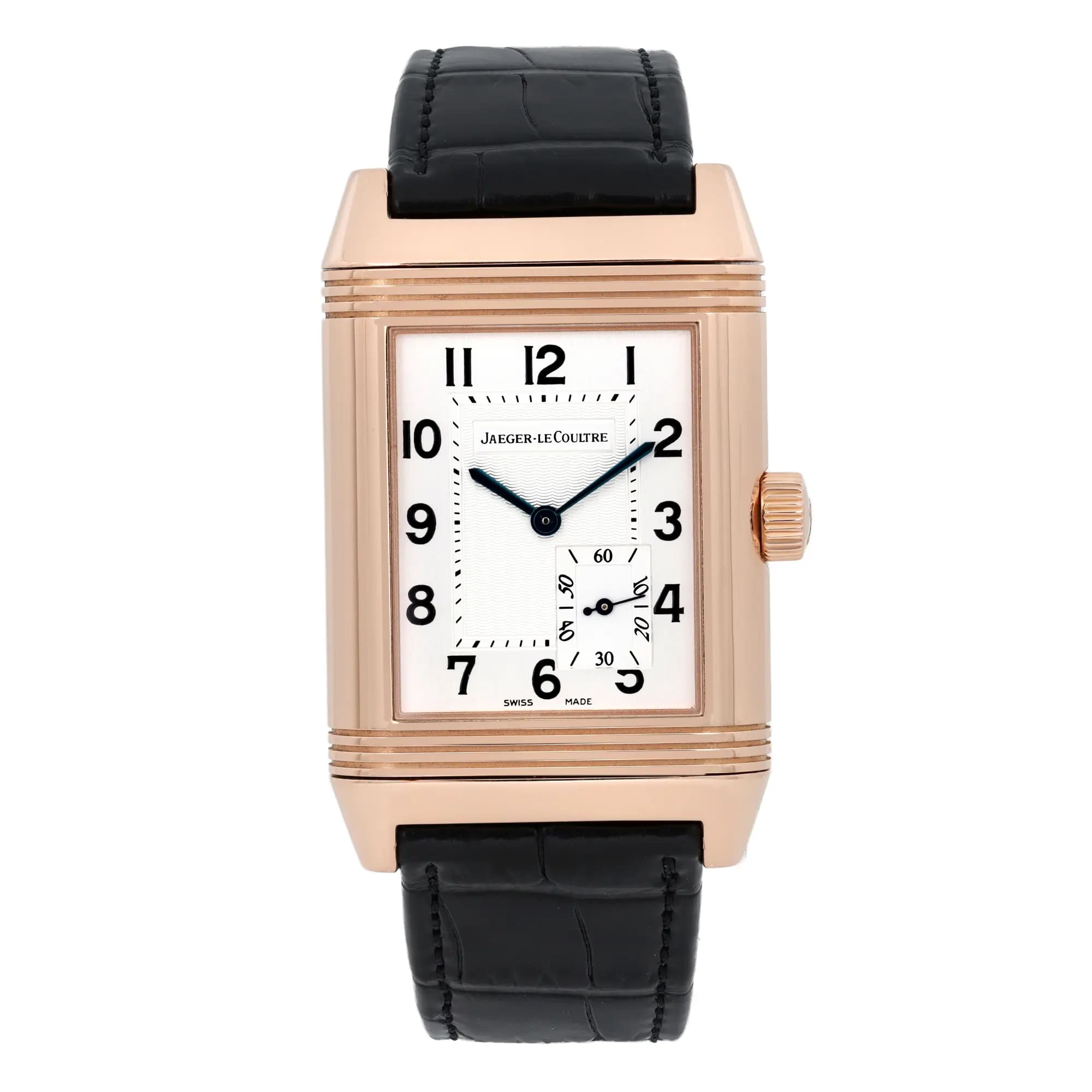 Jaeger LeCoultre Reverso 18K Rose Gold Silver Dial Hand Wind Watch 