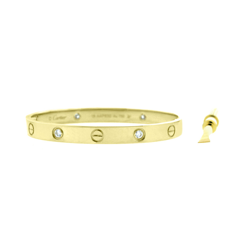 Cartier Love 18k Yellow Gold Half Dia B6035917 Bracelet Size 20