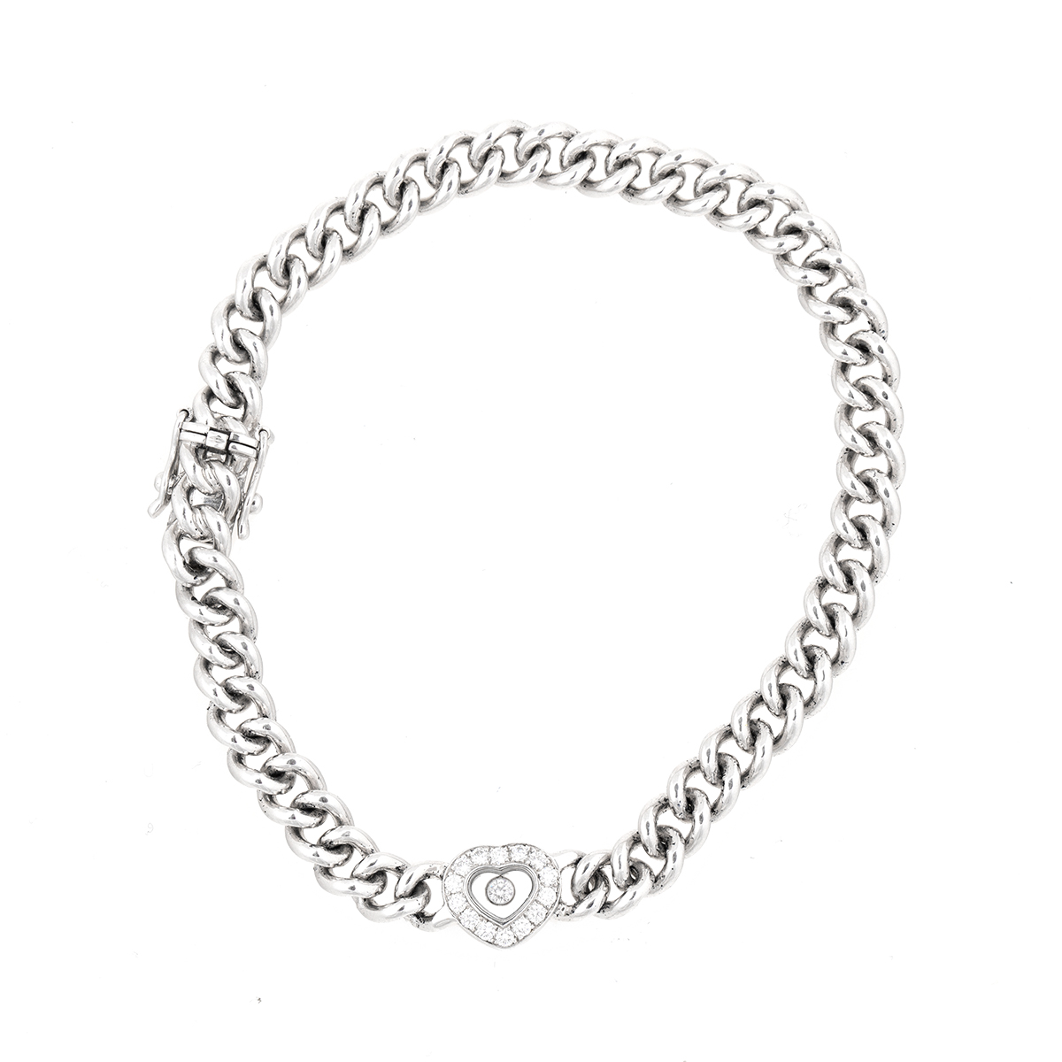 Chopard 18K White Gold Happy Diamond 0.25ct. Heart Link Bracelet