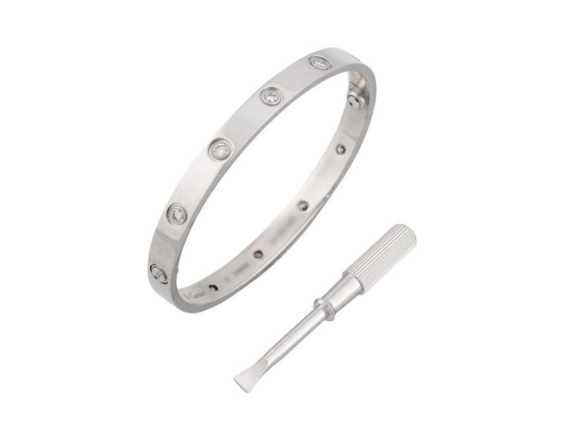 Cartier Love Bracelet 18k White Gold 10 Diamonds Size 17