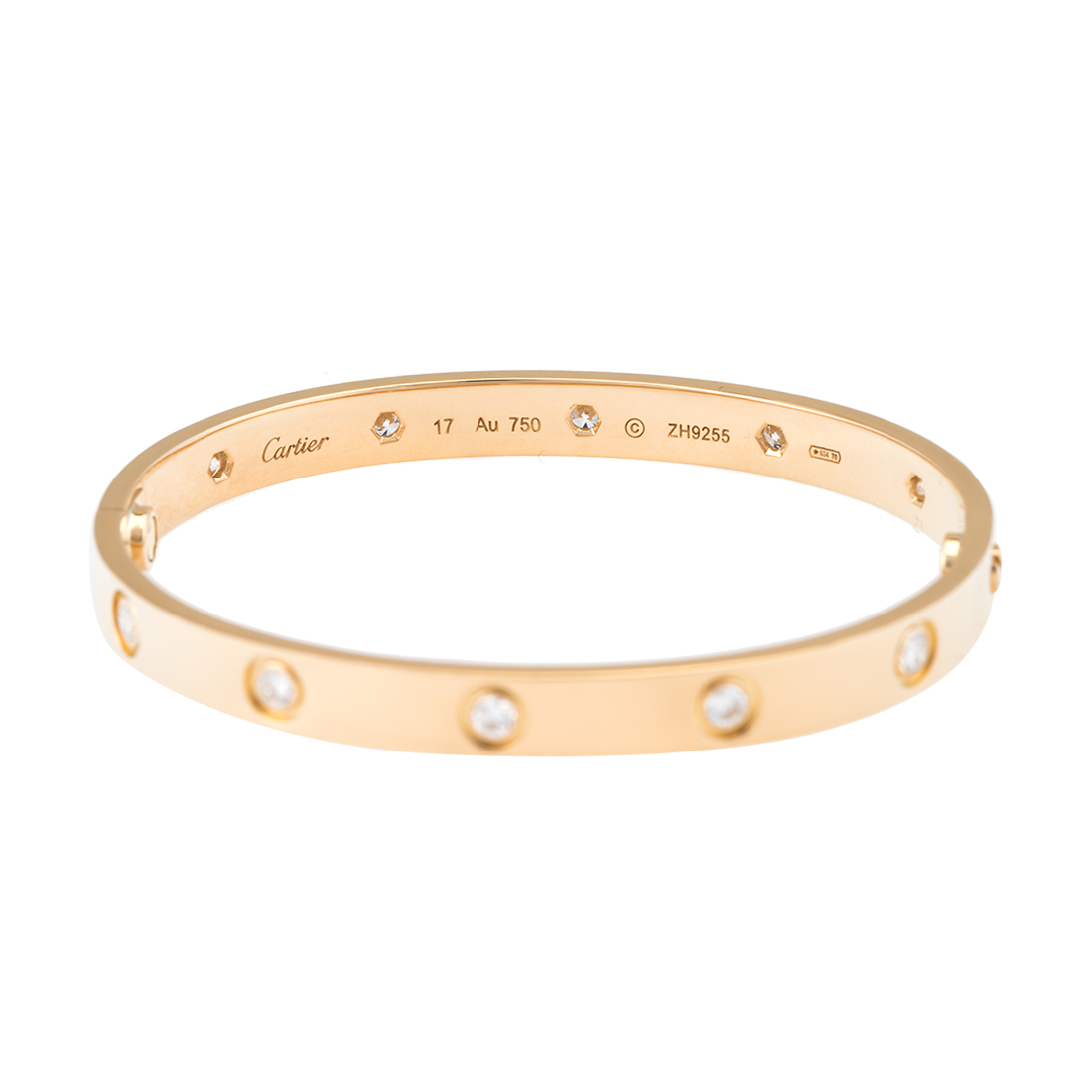 Cartier Love Bracelet 18k Yellow Gold 10 Diamonds Size 17 