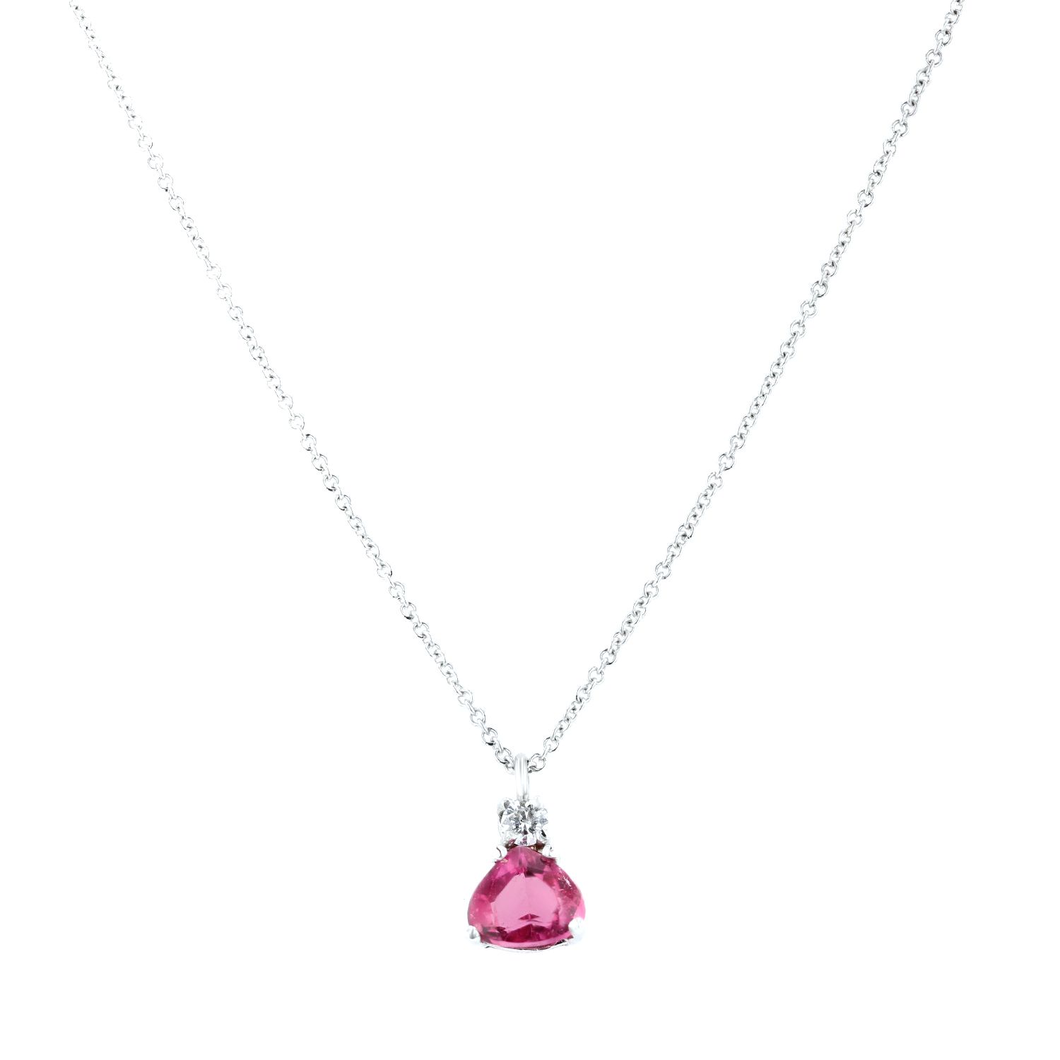 Suzane Felsen Pink Sapphire and Diamond Pendant and 18K White Gold Chain 