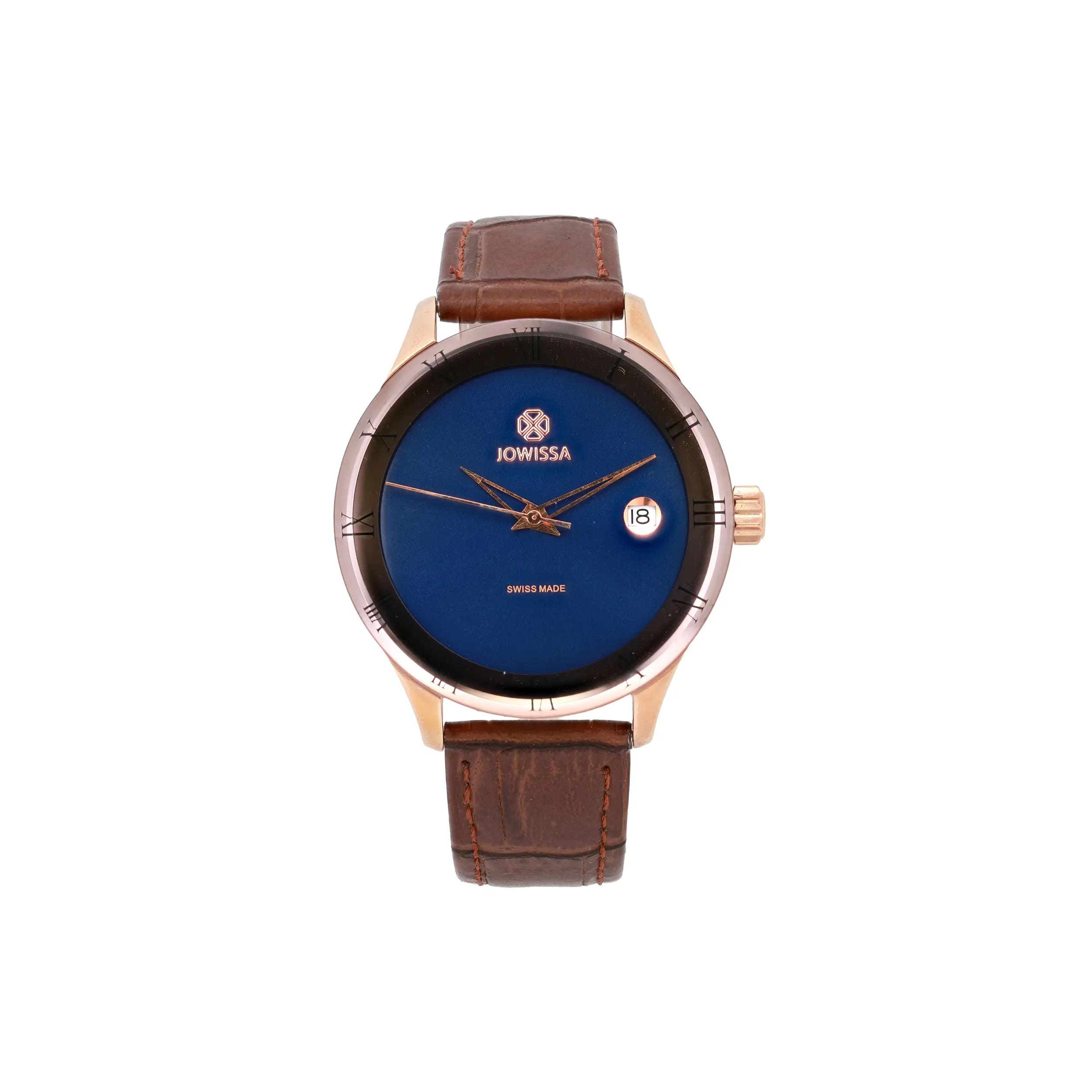 Jowissa Romo Swiss 38mm Blue Dial Brown Leather Band Men Quartz Watch